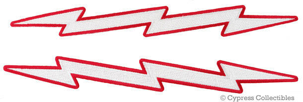 LOT of 2 LIGHTNING BOLT iron-on EMBROIDERED PATCH LARGE RED APPLIQUE SEE PHOTOS