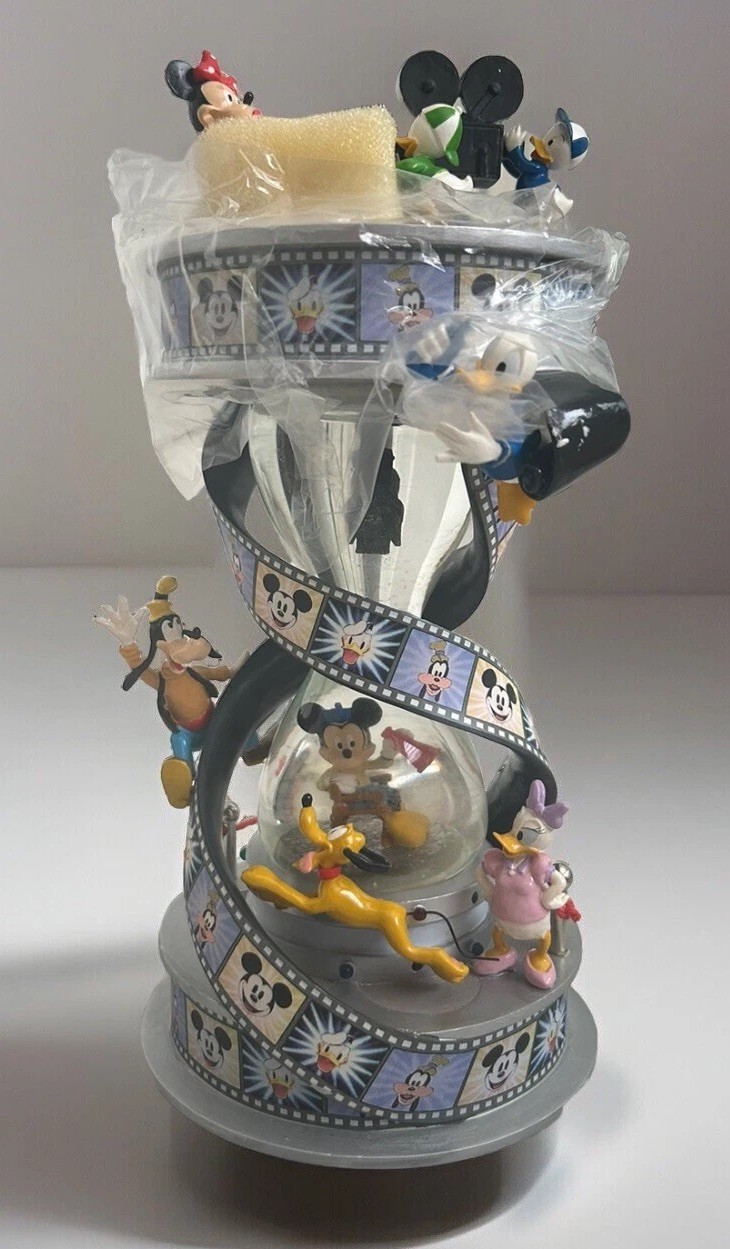 Disney Vintage Mickey Donald Goofy Film Reel Musical Snow Globe New NOS Light Up