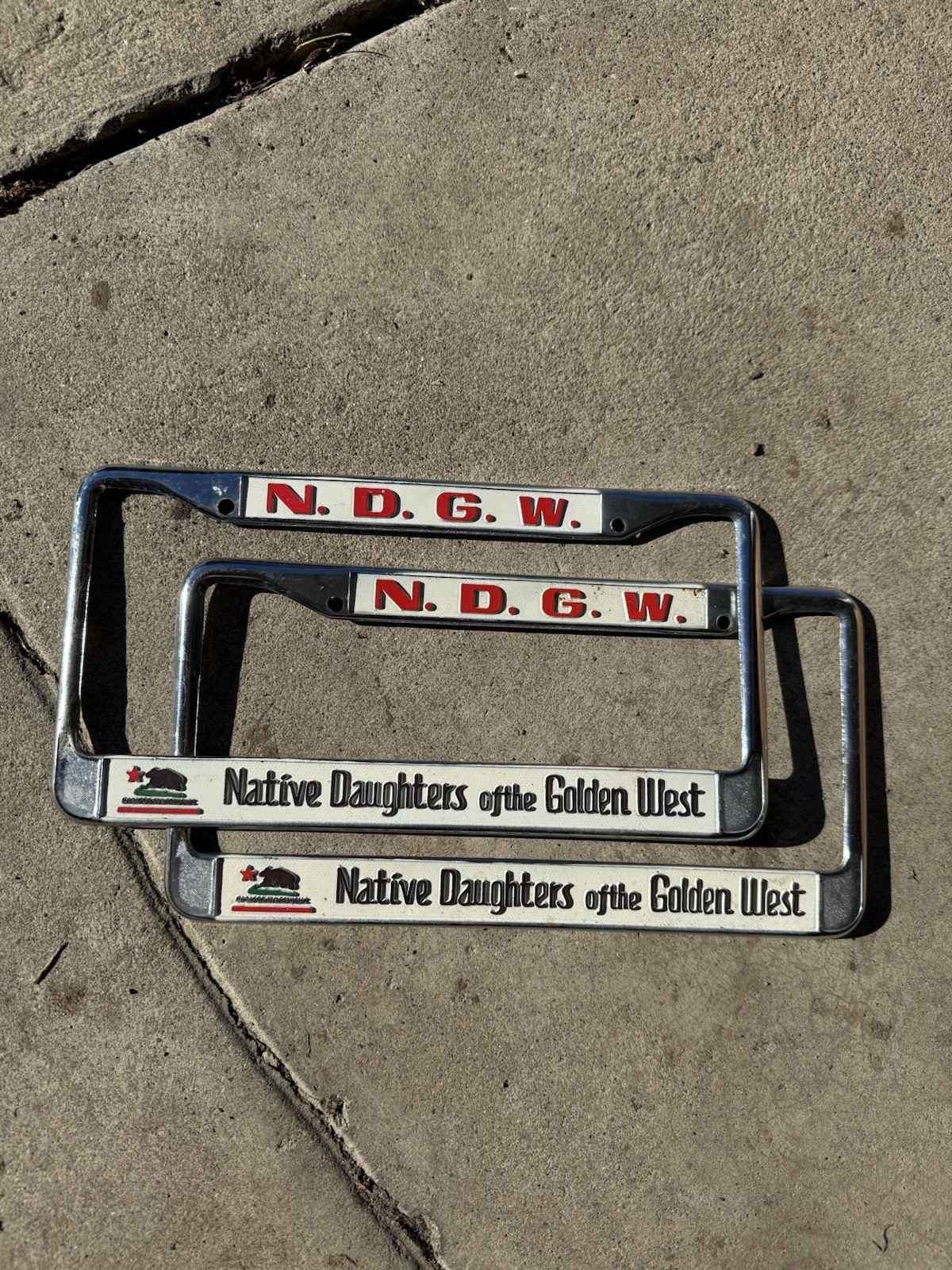 VINTAGE California N.D.G.W. License Plate Frame Native Daughters Golden West VINTAGE California N.D.G.W. License Plate Frame Native Daughters Golden West