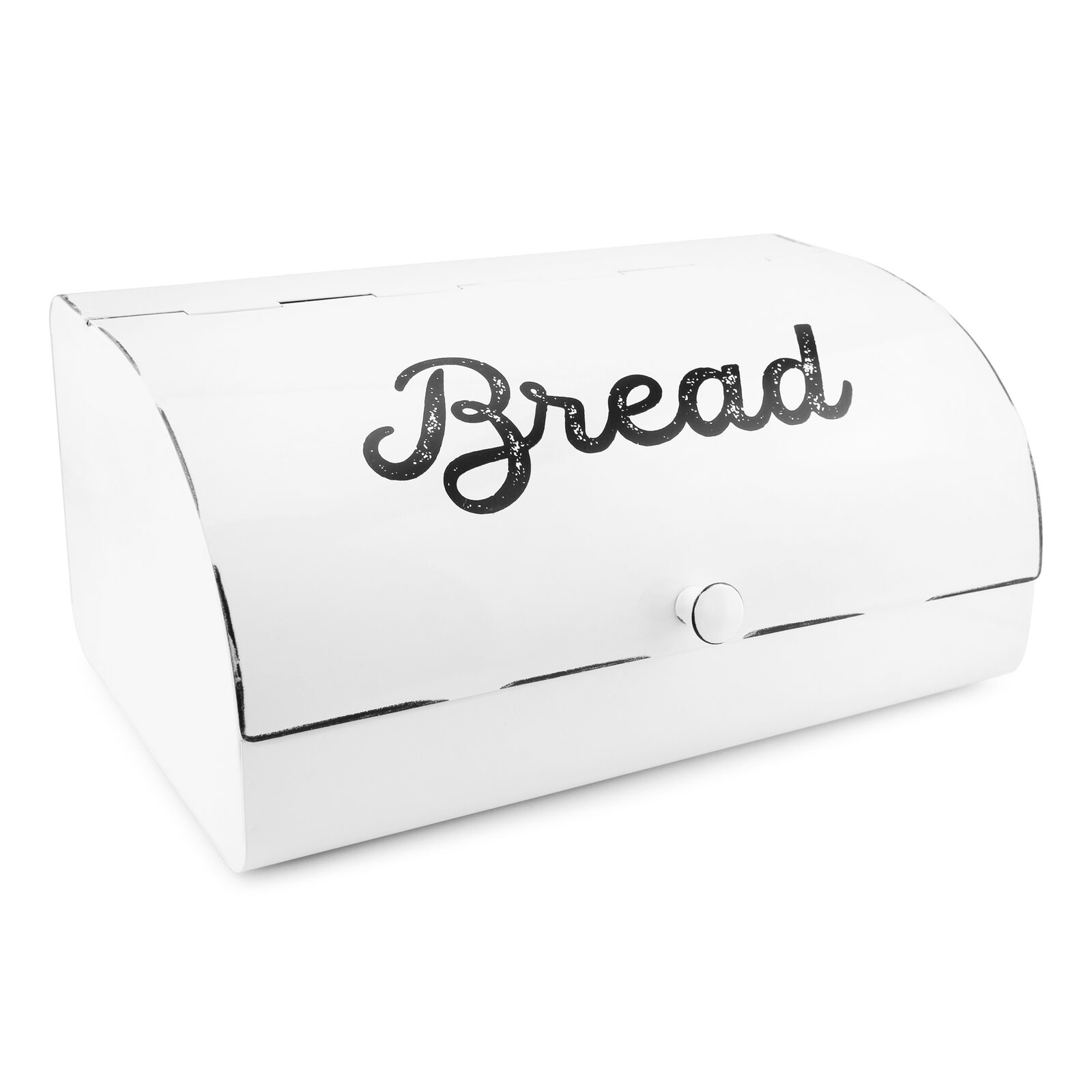 Rustic White Bread Box; Farmhouse Vintage Enamelware Countertop Bread Bin