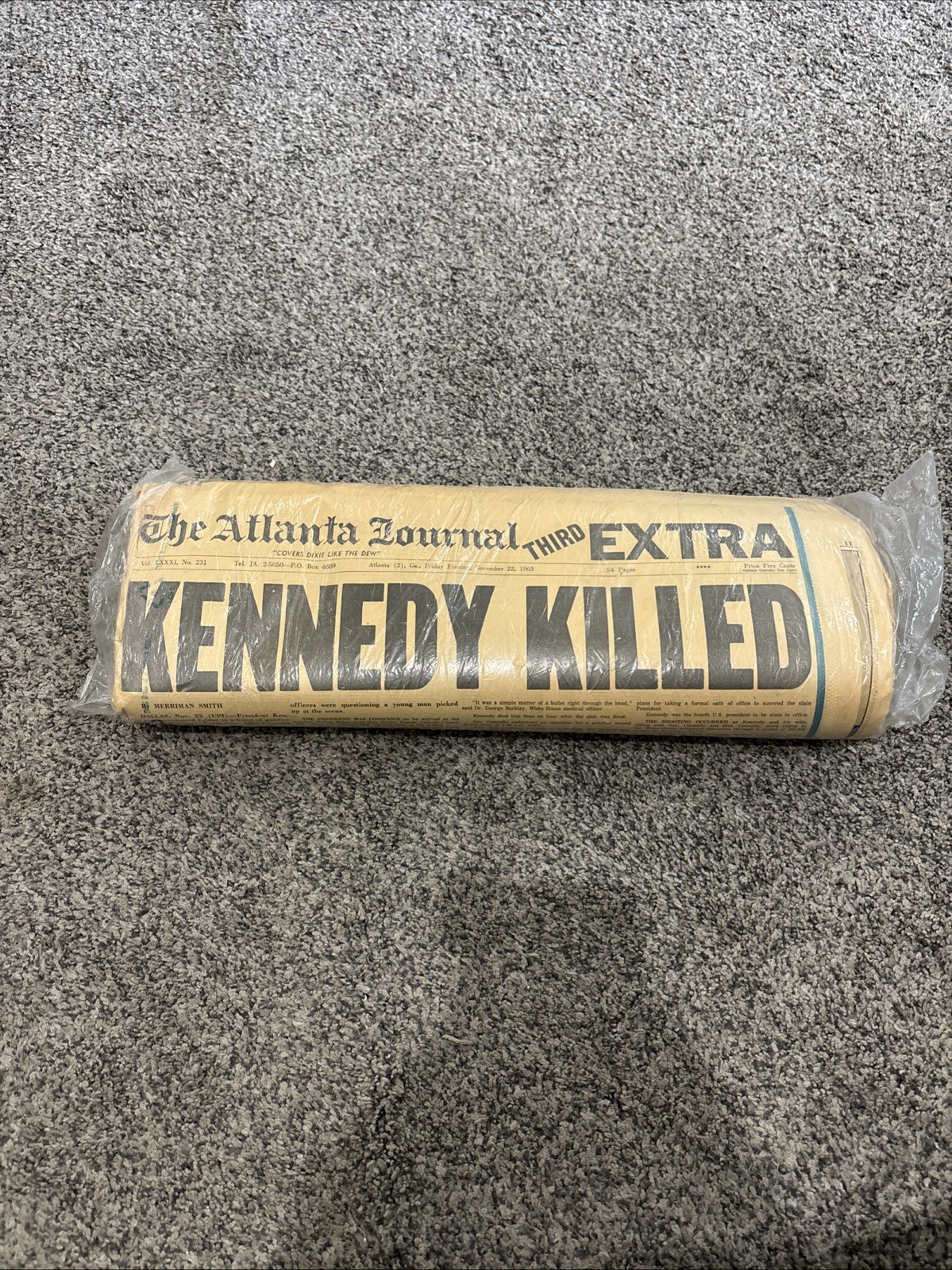 Original The Atlanta Journal Third Extra 1963 “Kennedy Killed” Edition. Original The Atlanta Journal Third Extra 1963 “Kennedy Killed” Edition.