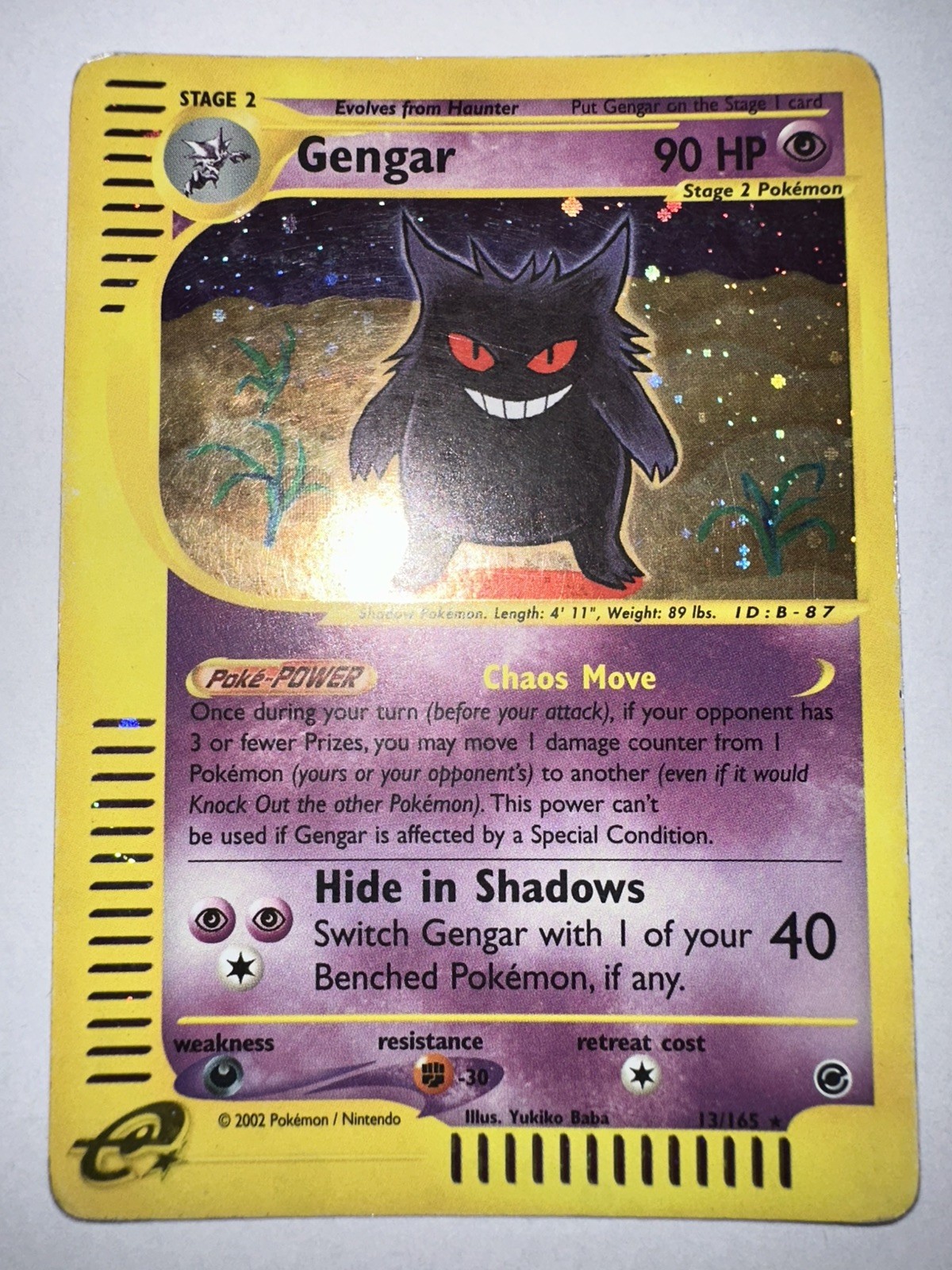 Pokemon Gengar Holo 13/165 Expedition E-series 2002 Vintage Rare English Card Pokemon Gengar Holo 13/165 Expedition E-series 2002 Vintage Rare English Card