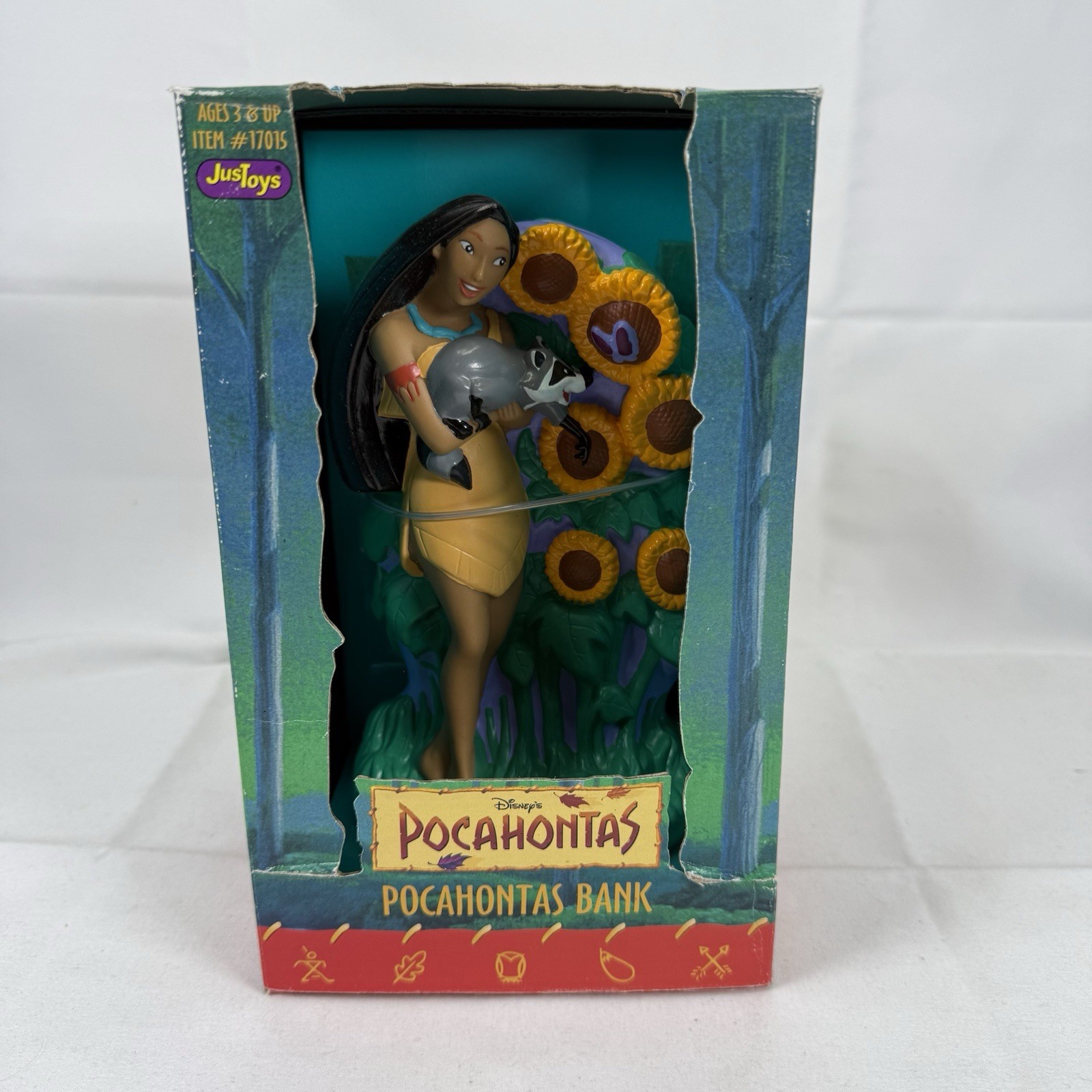 Vintage Disney Pocahontas & Meeko Sunflower Coin Bank Just Toys 1995 NEW 90s Toy Vintage Disney Pocahontas & Meeko Sunflower Coin Bank Just Toys 1995 NEW 90s Toy