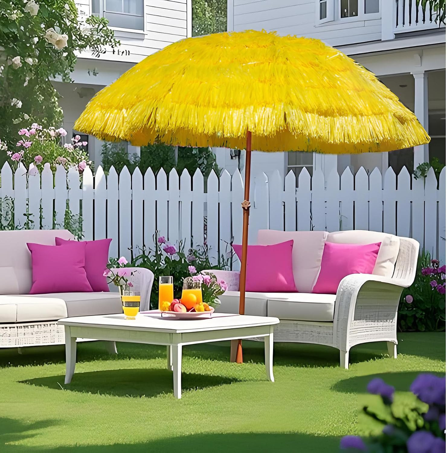 7.5Ft Hula Thatched Hawaiian Tiki Patio Beach Umbrella with Tilt 7.5Ft Hula Thatched Hawaiian Tiki Patio Beach Umbrella with Tilt