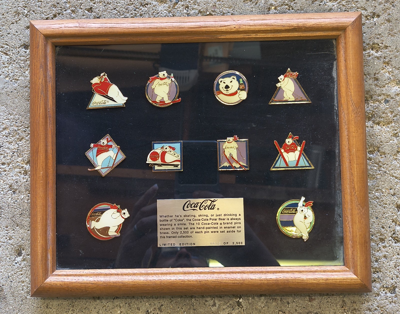 Coca-Cola Polar Bear Winter Sports Framed Pin Set of 10 Limited Edition ED45
