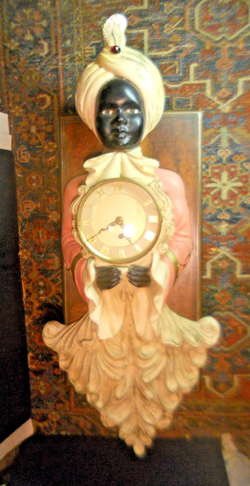 Vintage Rare BLACKAMOOR CLOCK Wall Chalkware 1940s 1950s Turban Vintage Rare BLACKAMOOR CLOCK Wall Chalkware 1940s 1950s Turban