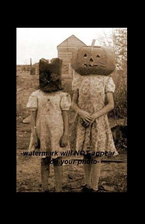 Vintage Creepy Children Halloween PHOTO Pumpkin Head Owl Costume Freak Scary Kid Vintage Creepy Children Halloween PHOTO Pumpkin Head Owl Costume Freak Scary Kid