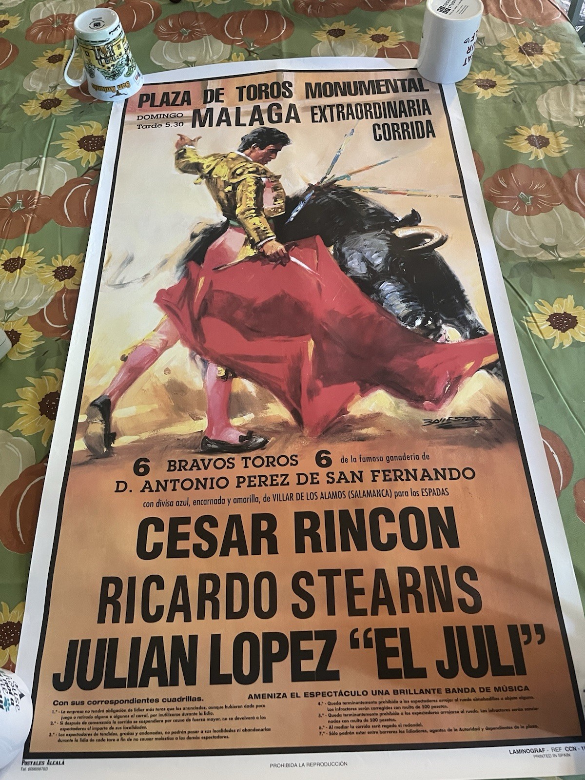 Vintage Spanish Bullfight Poster Plaza De Toros Malaga El Juli Cesar Rincon Vintage Spanish Bullfight Poster Plaza De Toros Malaga El Juli Cesar Rincon