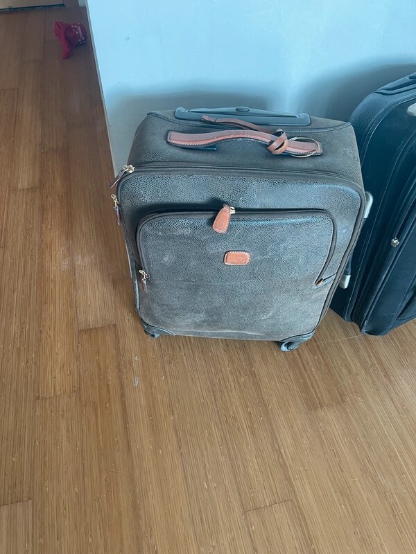 Bric's four wheel cabin luggage kaki green suede leather