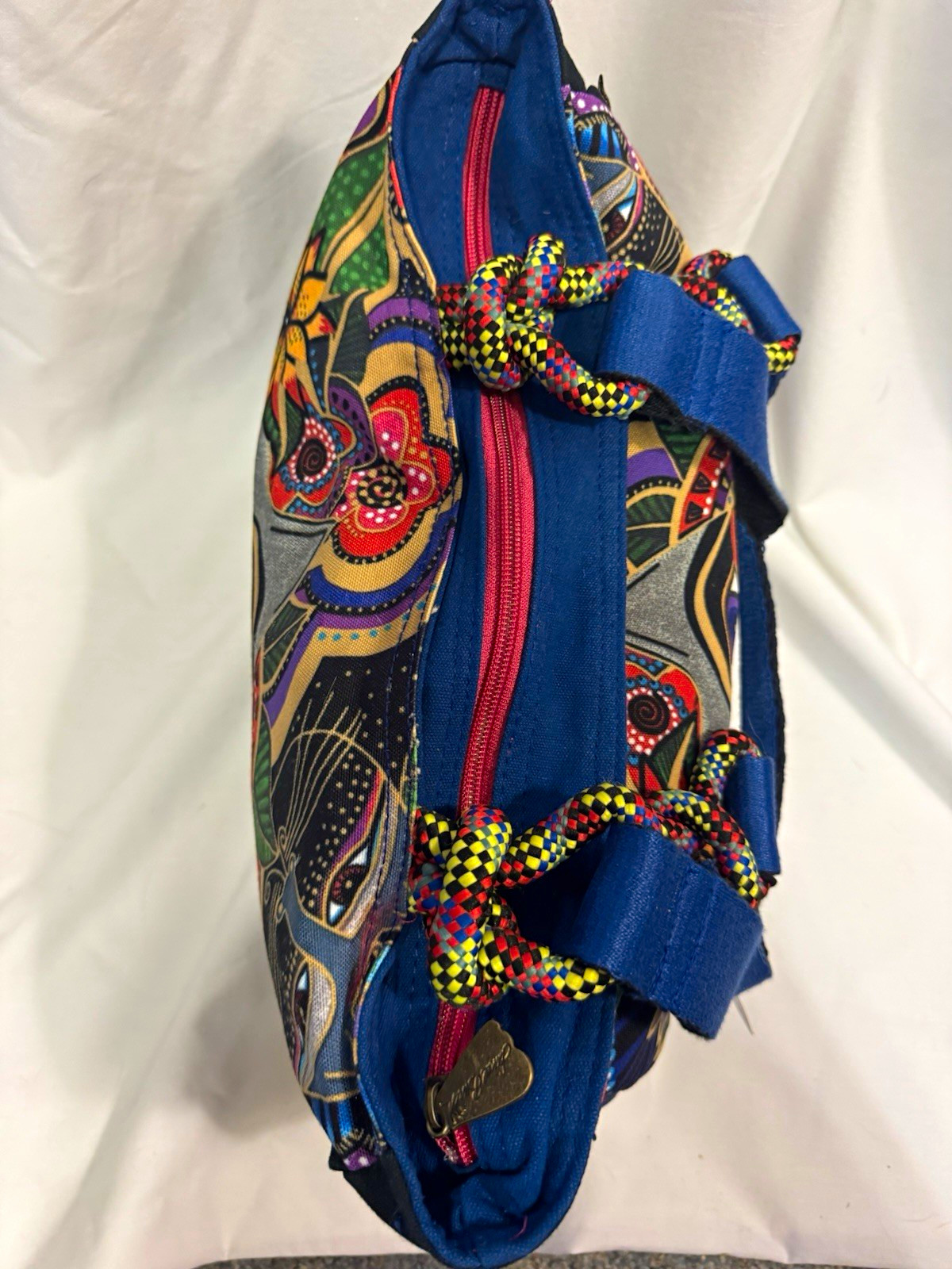 Laurel Burch Cat Print Handbag Purse Blue Multicolor Zip Top Closure Laurel Burch Cat Print Handbag Purse Blue Multicolor Zip Top Closure