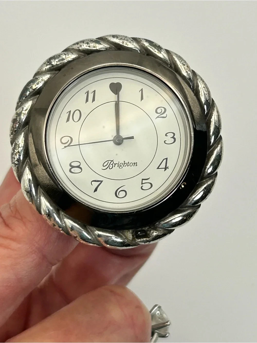 Brighton Collectibles Twisted Rope Desk Clock Silver Plated New Battery Patina Brighton Collectibles Twisted Rope Desk Clock Silver Plated New Battery Patina
