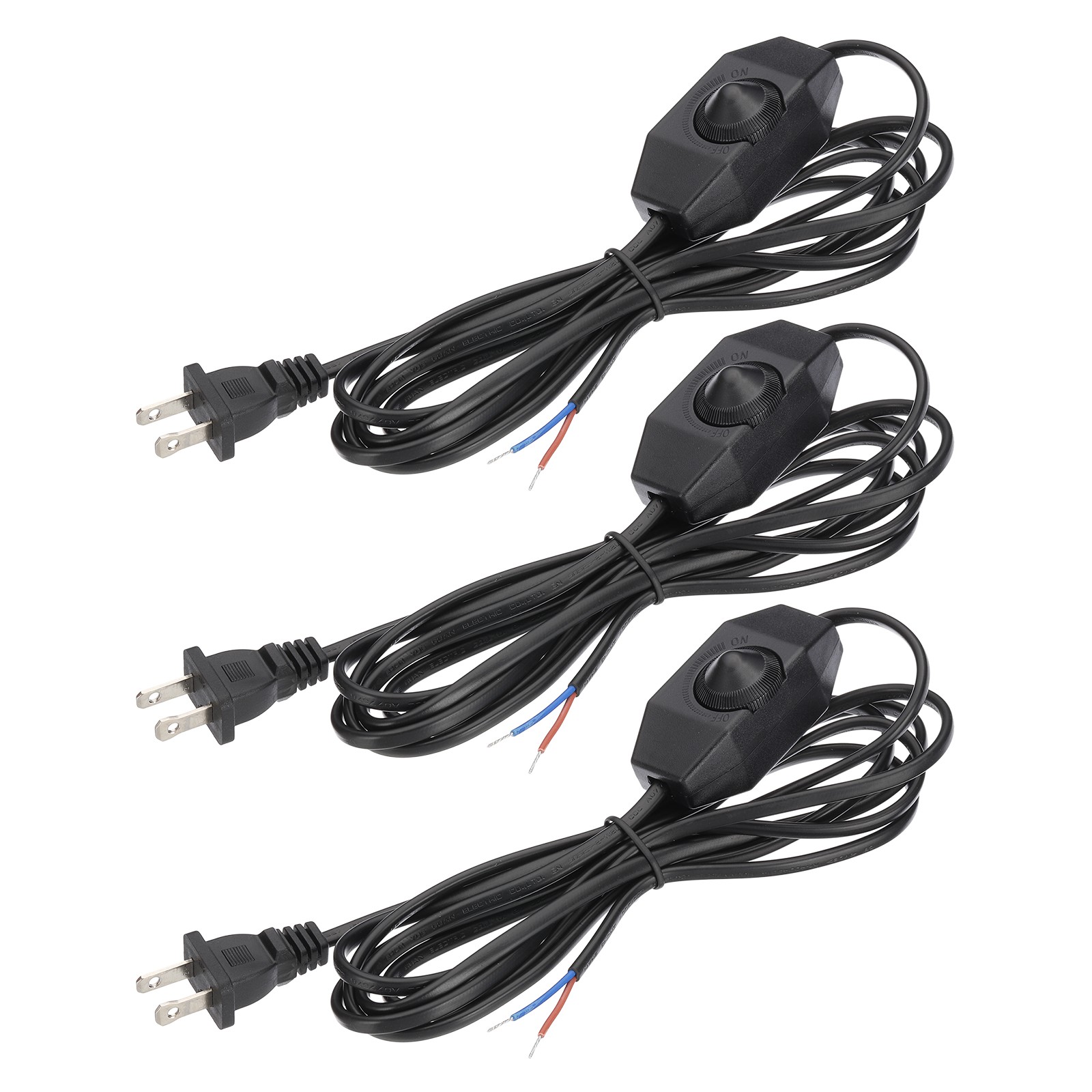 3 Sets 8 Feet UL List Lamp Cord with Rotary Dimmer Switch Black