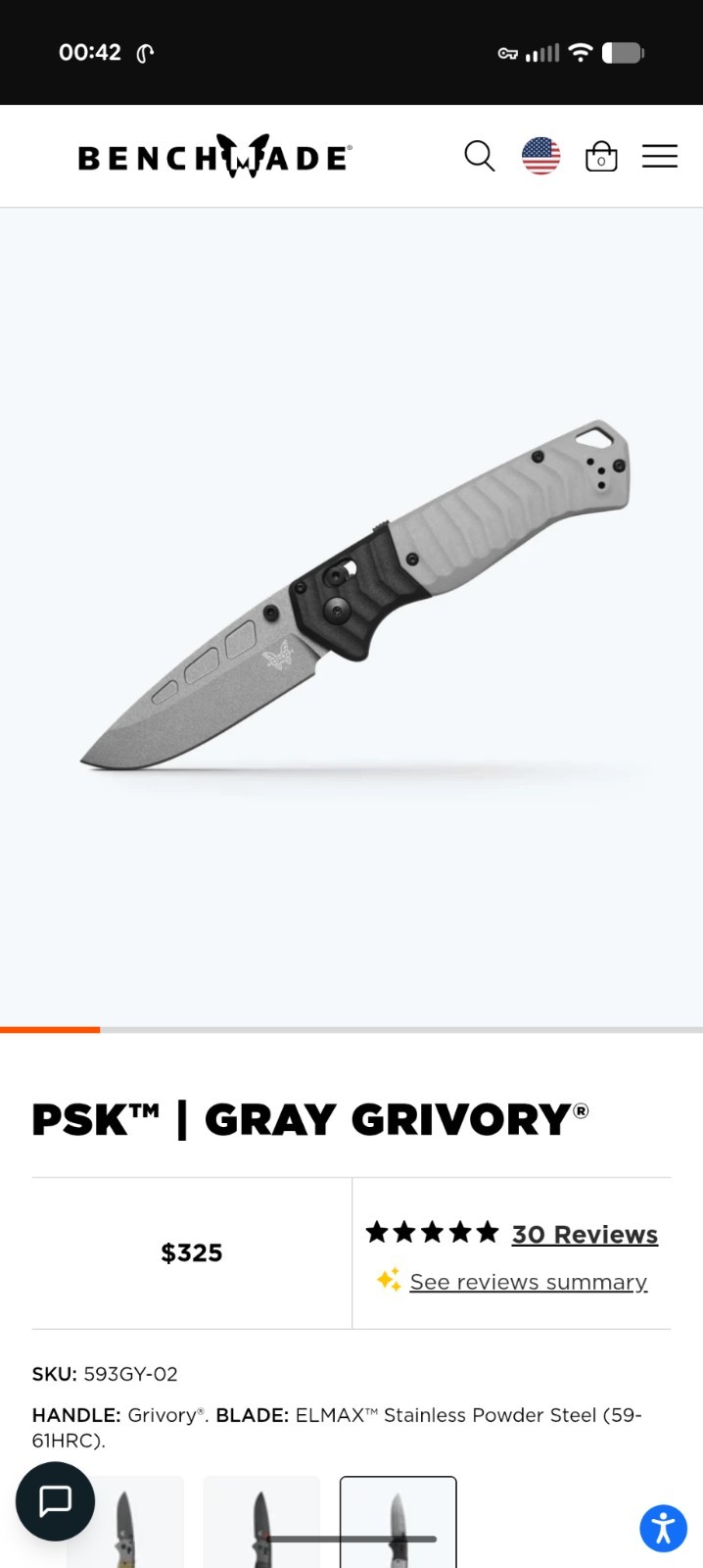 Benchmade PSK 593GY-02 Gray/Black Grivory AXIS Manual Knife 2 Available Unopened Benchmade PSK 593GY-02 Gray/Black Grivory AXIS Manual Knife 2 Available Unopened