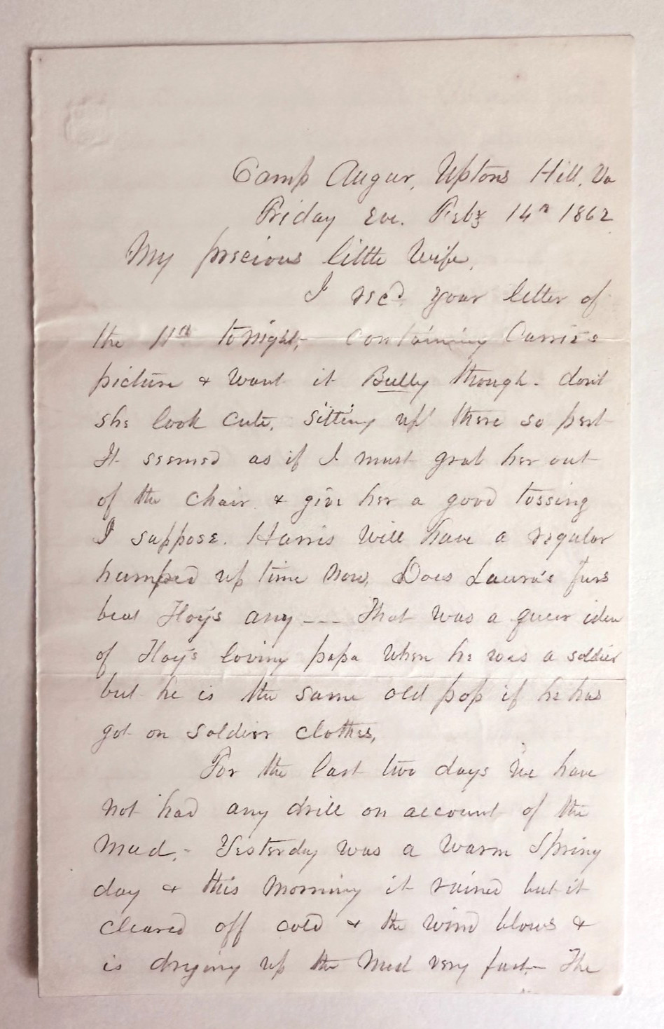 1862 Civil War letter Camp Auger at Upton Falls Virginia 1862 Civil War letter Camp Auger at Upton Falls Virginia