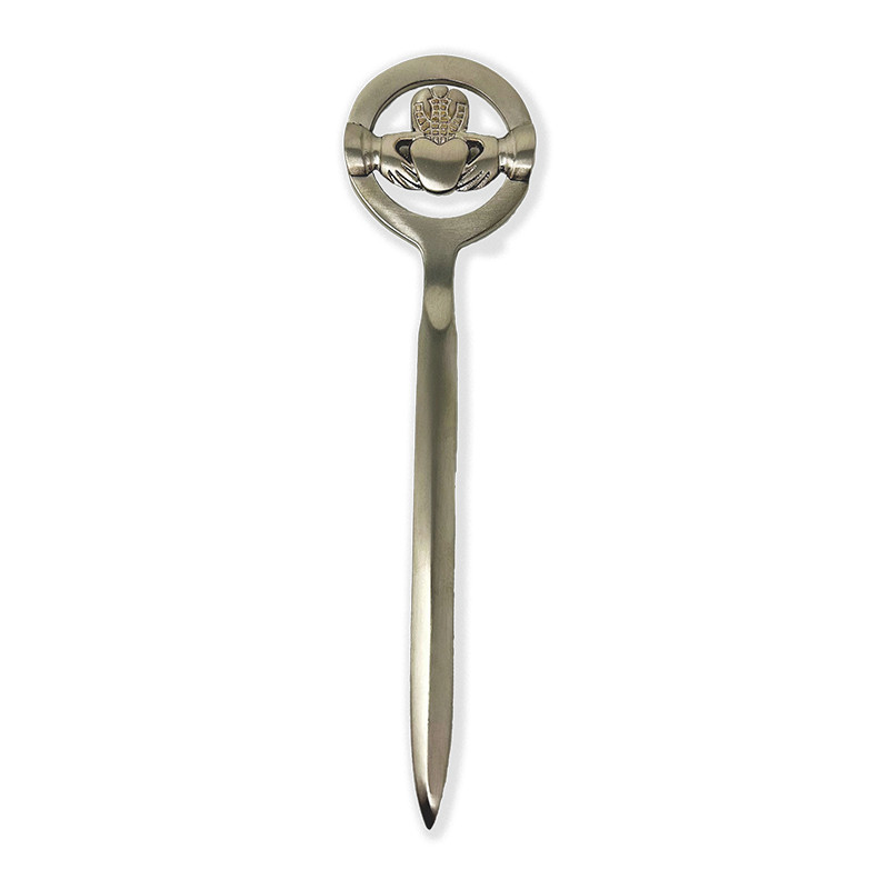 Exclusively Irish Claddagh Brass Letter Opener - Silver, Slender Form, 4.9 oz