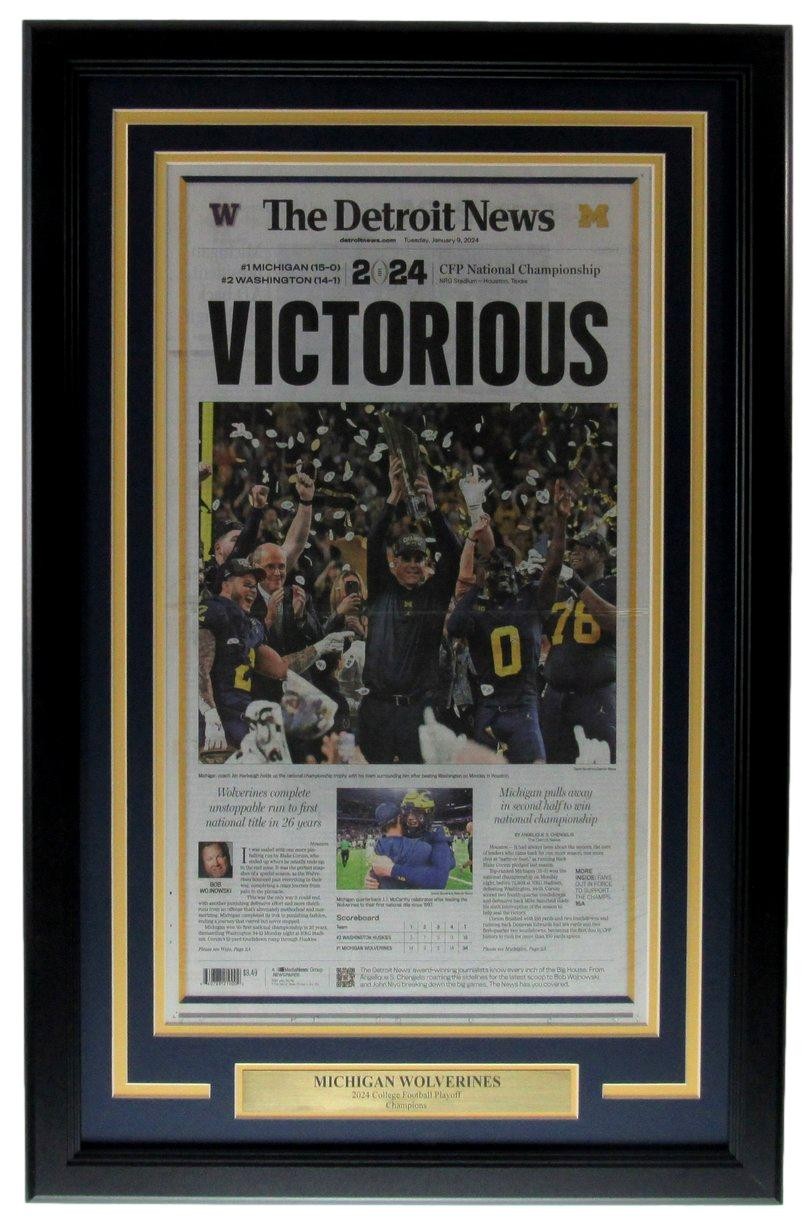 Michigan Wolverines 2023 The Detroit News National Champs Newspaper Framed 105 Michigan Wolverines 2023 The Detroit News National Champs Newspaper Framed 105