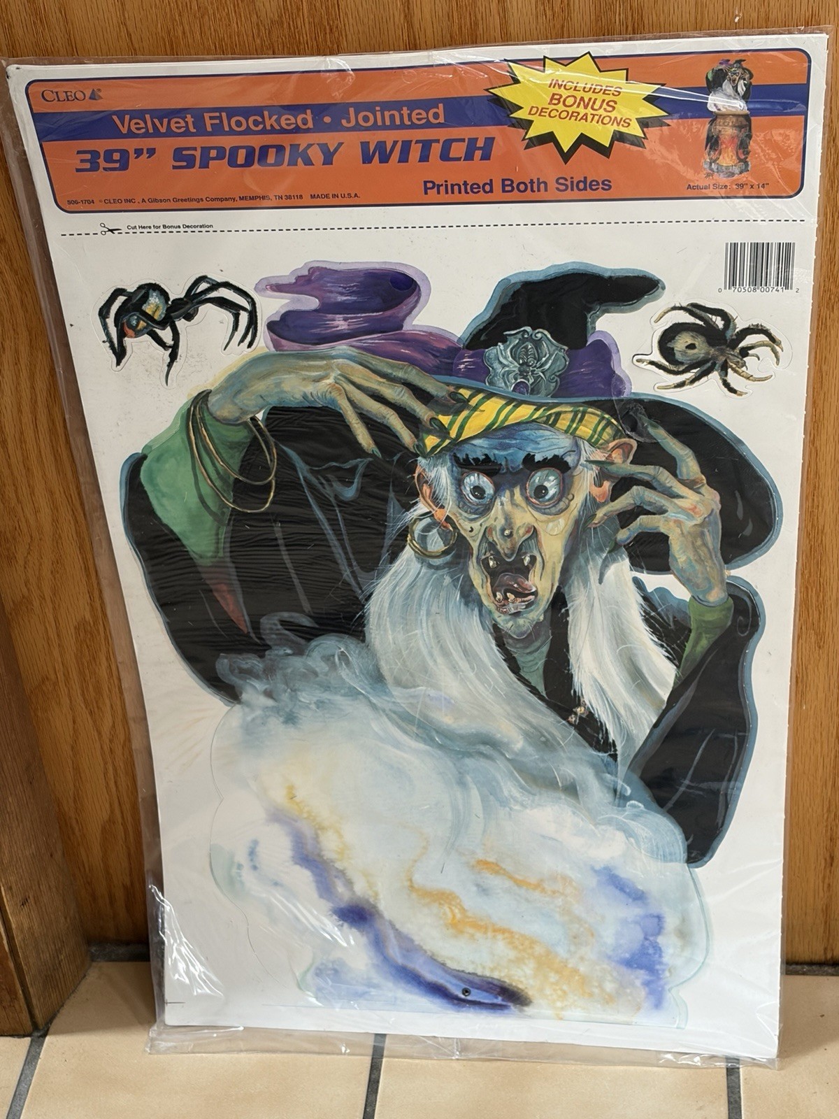 Vintage Cleo Velvet Flocked 39" Spooky Witch Jointed Die Cut Halloween 2 Sided Vintage Cleo Velvet Flocked 39" Spooky Witch Jointed Die Cut Halloween 2 Sided