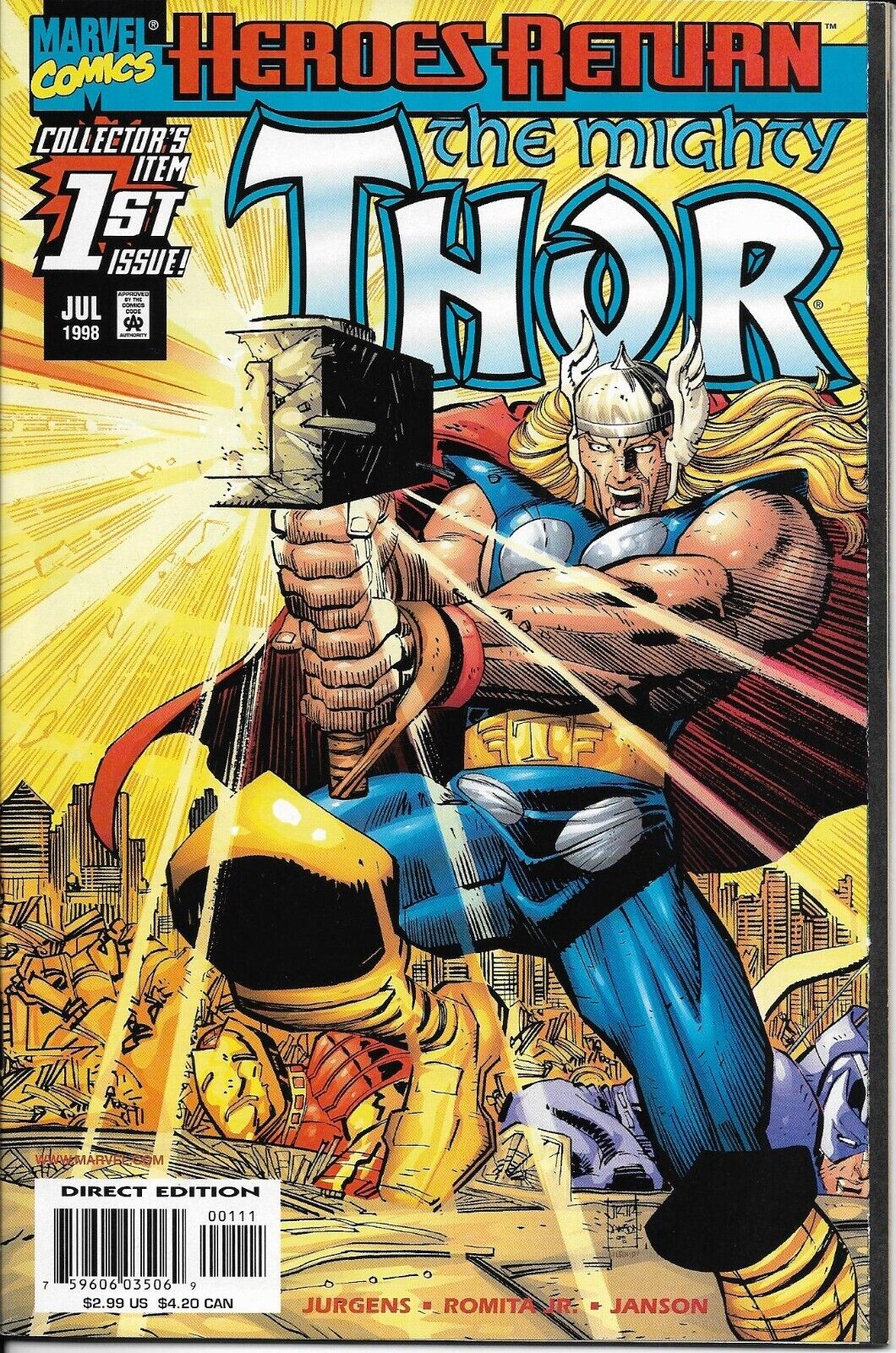 The Mighty Thor #1 Heroes Return Marvel Comics 1998 artist: John Romita JR.