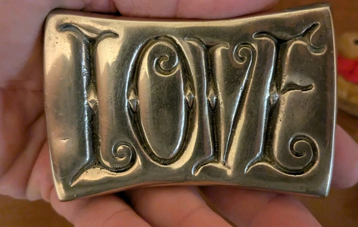Vintage 1970's Solid Brass "LOVE" "HATE" Paperweight Vintage 1970's Solid Brass "LOVE" "HATE" Paperweight