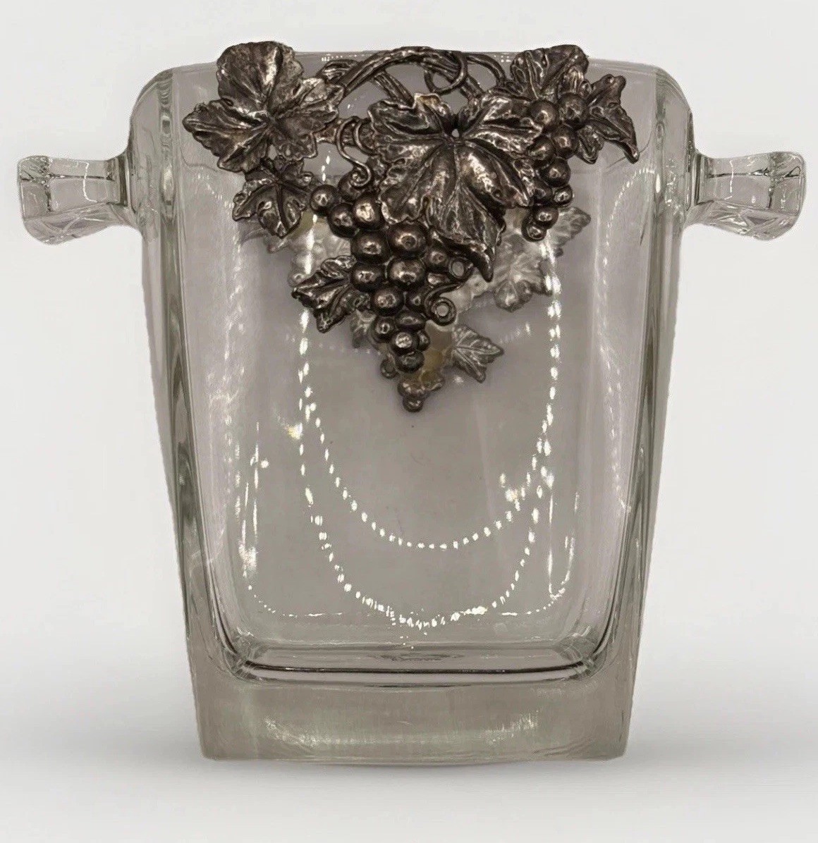 Arthur Court Vintage 1990s French Crystal Grapevine Pattern Ice Bucket 5.75”