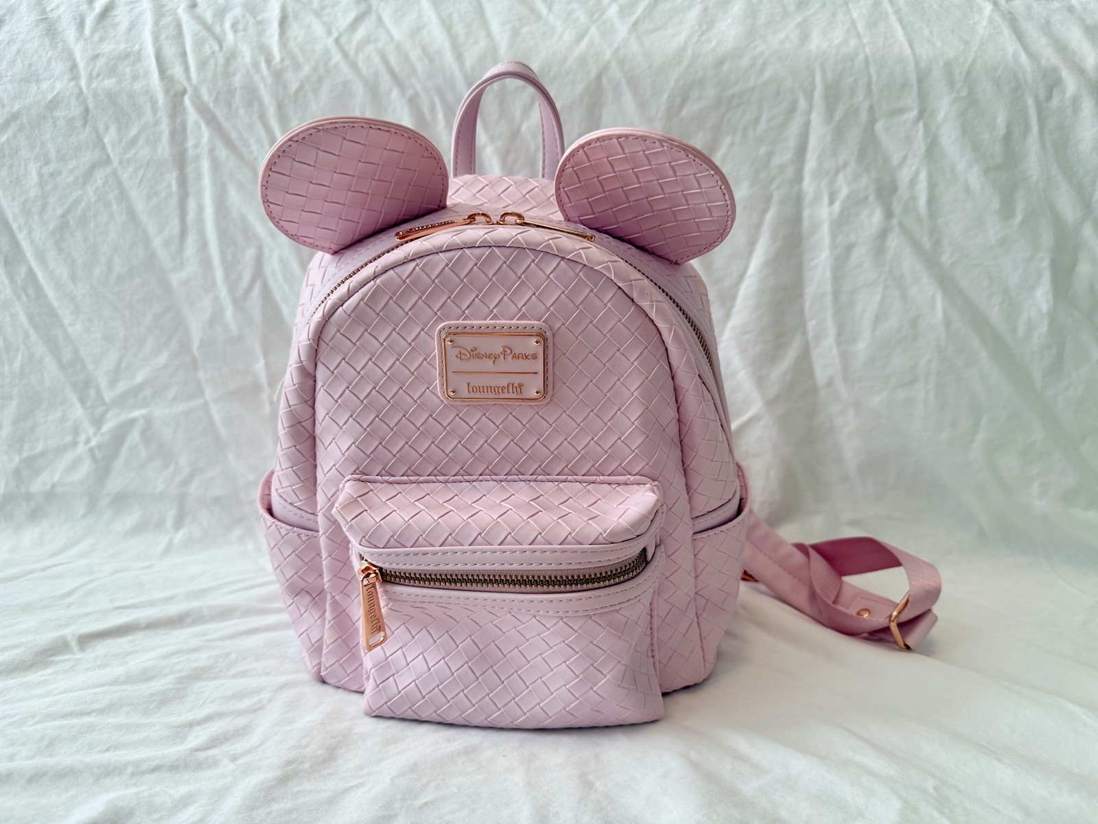 Disney Parks Loungefly Woven Minnie Mouse Ears Pink Lavender Mini Backpack Disney Parks Loungefly Woven Minnie Mouse Ears Pink Lavender Mini Backpack
