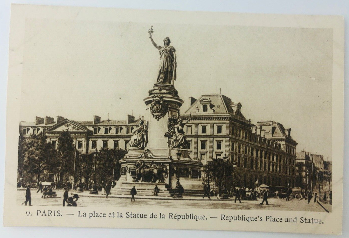 Vintage Paris France Place de la Republique Republic's Square Statue Postcard P5