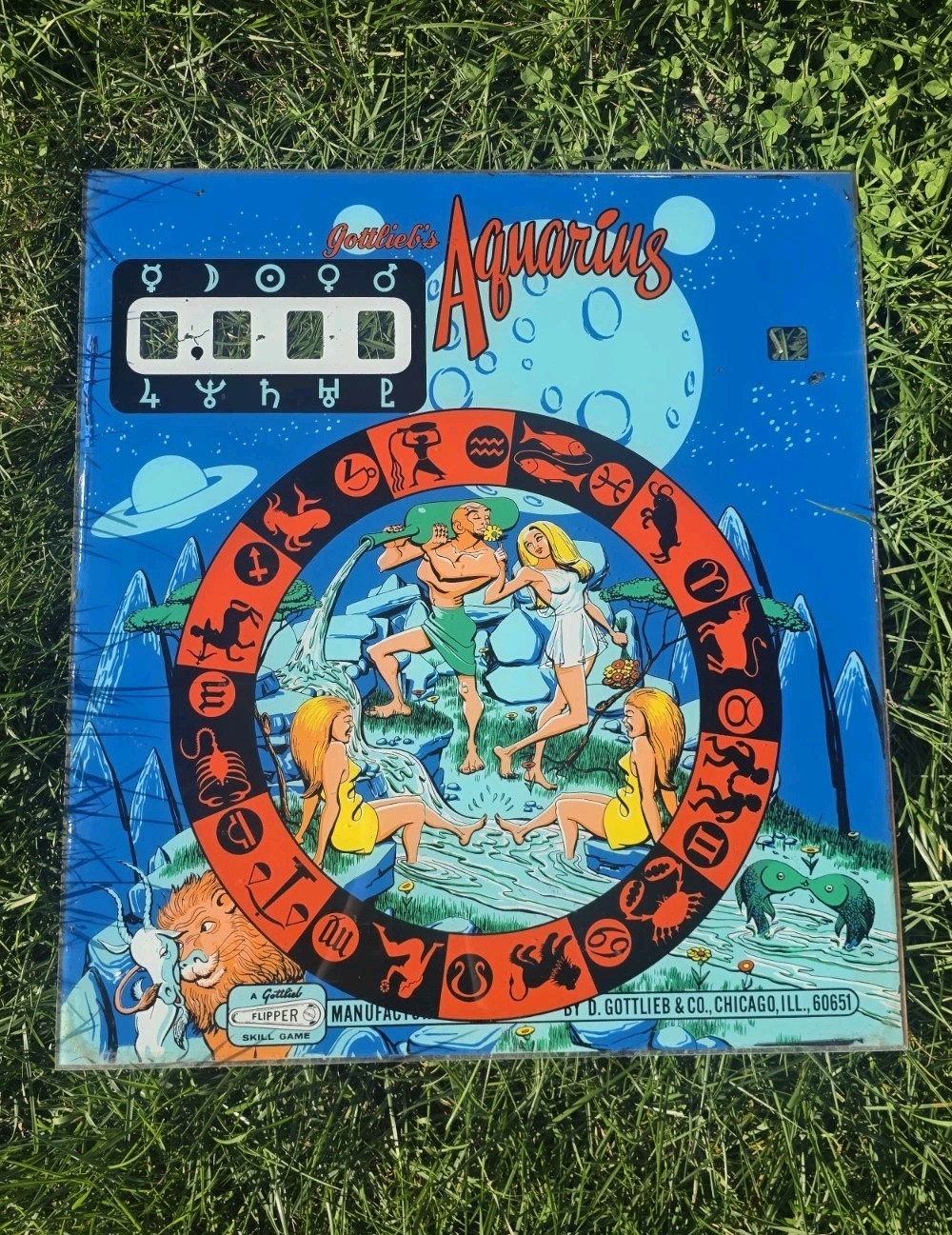 RARE Vntg D. Gottlieb & Co 1970 Aquarius Zodiac Pinball Backglass Original OEM