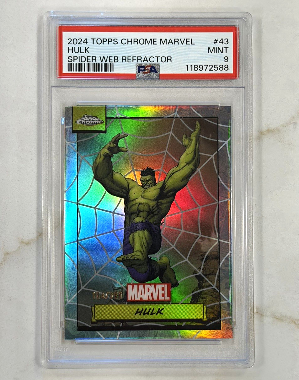 Topps 2024 Chrome Marvel Hulk #43 Spider Web Refractor PSA 9 /399 Topps 2024 Chrome Marvel Hulk #43 Spider Web Refractor PSA 9 /399