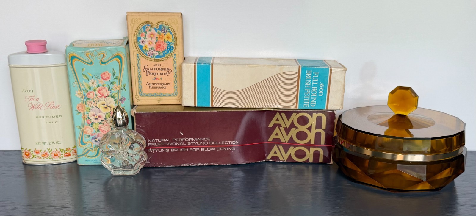 Vintage Avon Lot Fragrances, Hair Brushes, Powders, ect