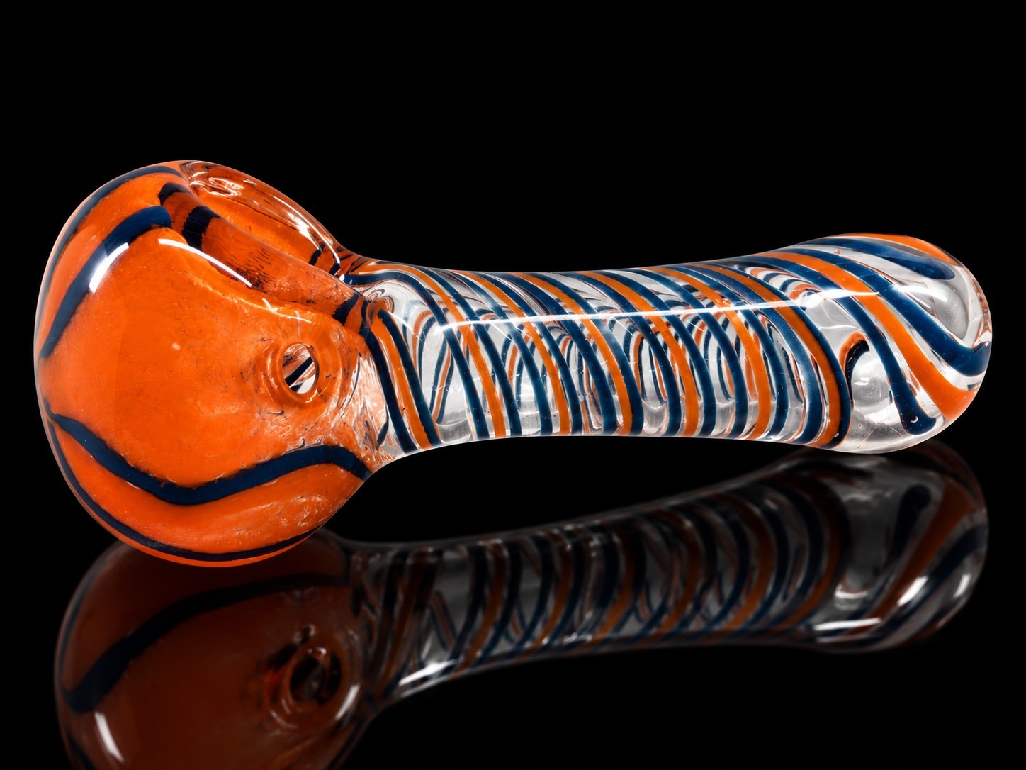 Orange Blue Glass Tobacco Hand Pipe Clear Spiral Stripe Art Design Orange Blue Glass Tobacco Hand Pipe Clear Spiral Stripe Art Design