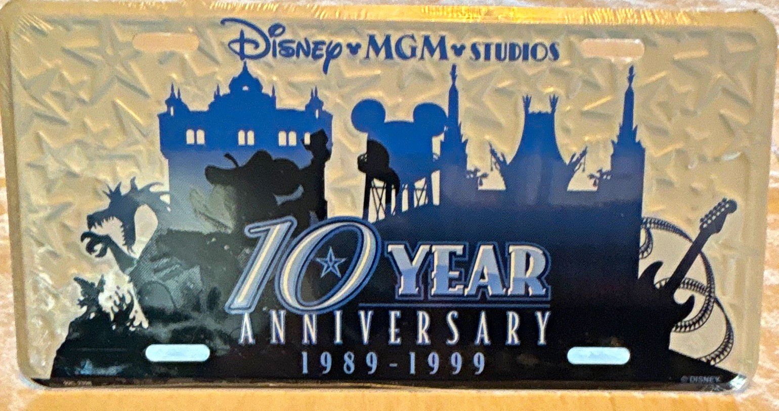 Vintage Disney MGM Studios 10 Year Anniversary 1989-1999 Souvenir License Plate Vintage Disney MGM Studios 10 Year Anniversary 1989-1999 Souvenir License Plate