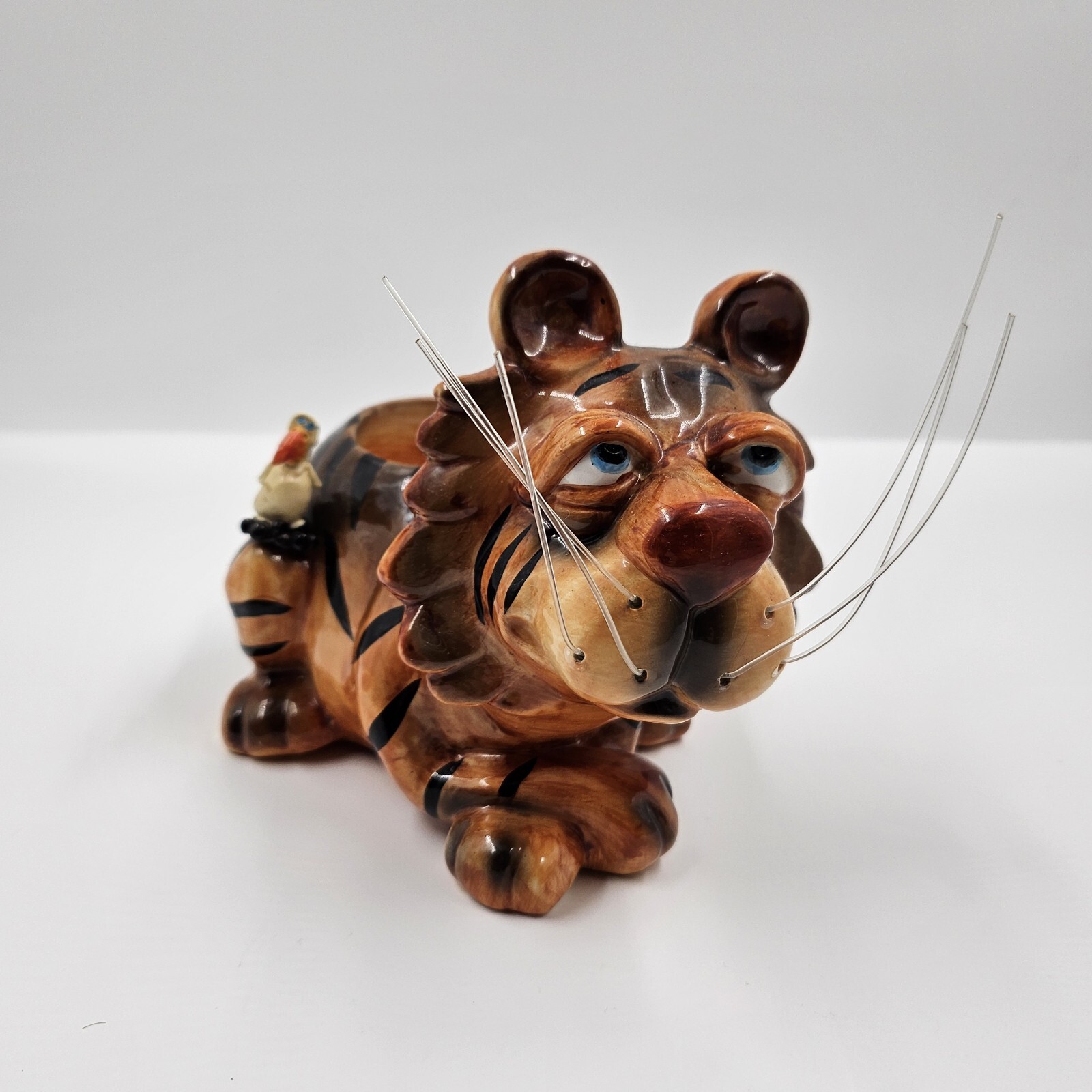 Kookie Kritters Tiger With Bird Candle Holder/ Planter by Russ Head Doug Harris Kookie Kritters Tiger With Bird Candle Holder/ Planter by Russ Head Doug Harris