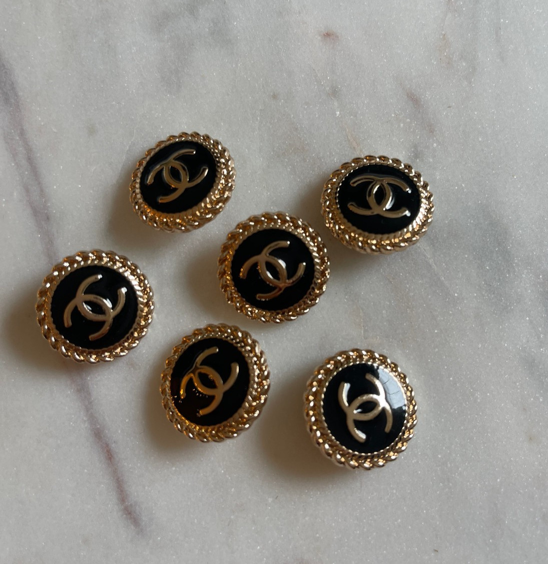 STAMPED lot of 6 Designer Black and Gold Button STAMPED lot of 6 Designer Black and Gold Button