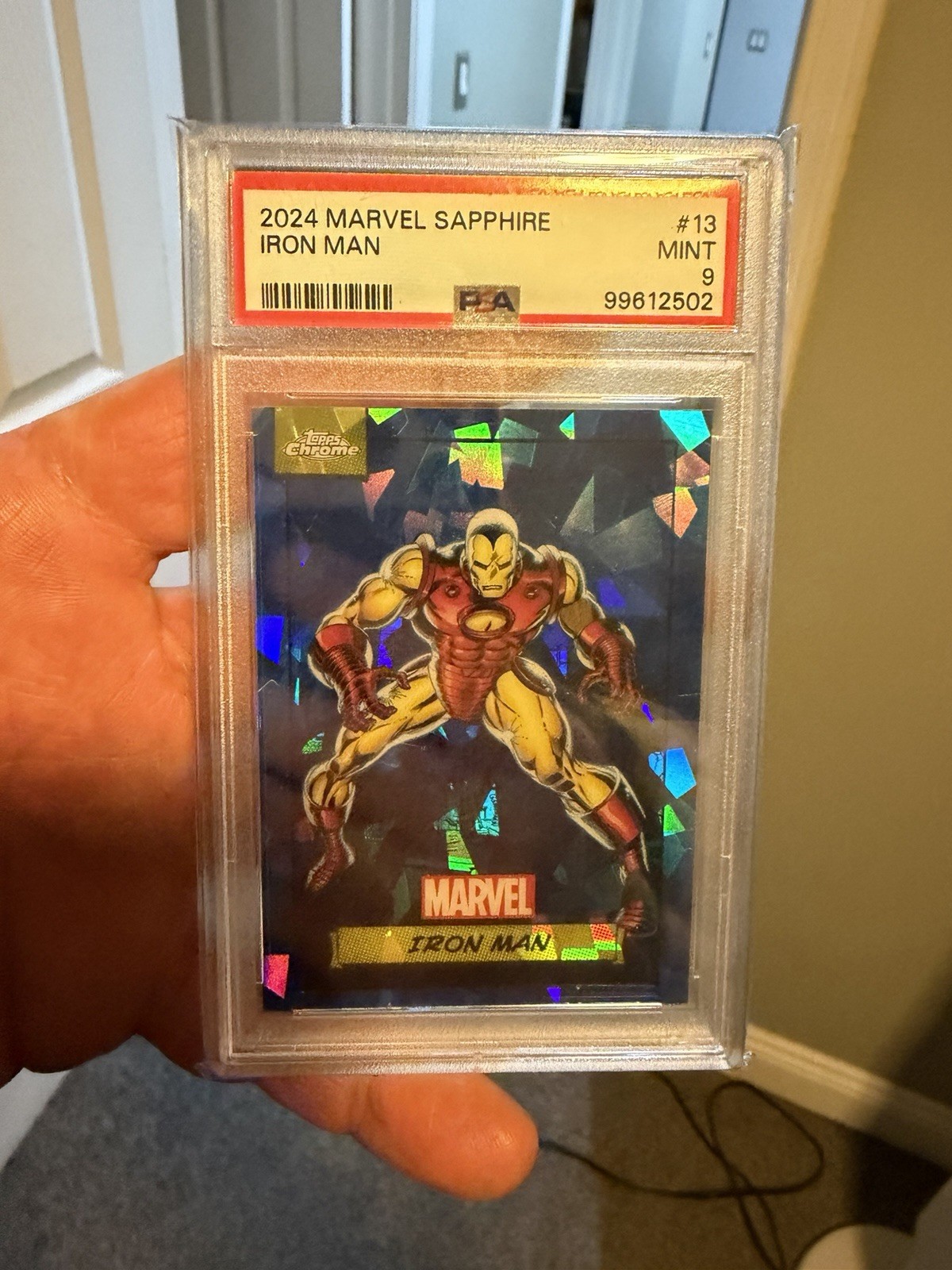 2024 TOPPS CHROME MARVEL SAPPHIRE IRON MAN PSA 9