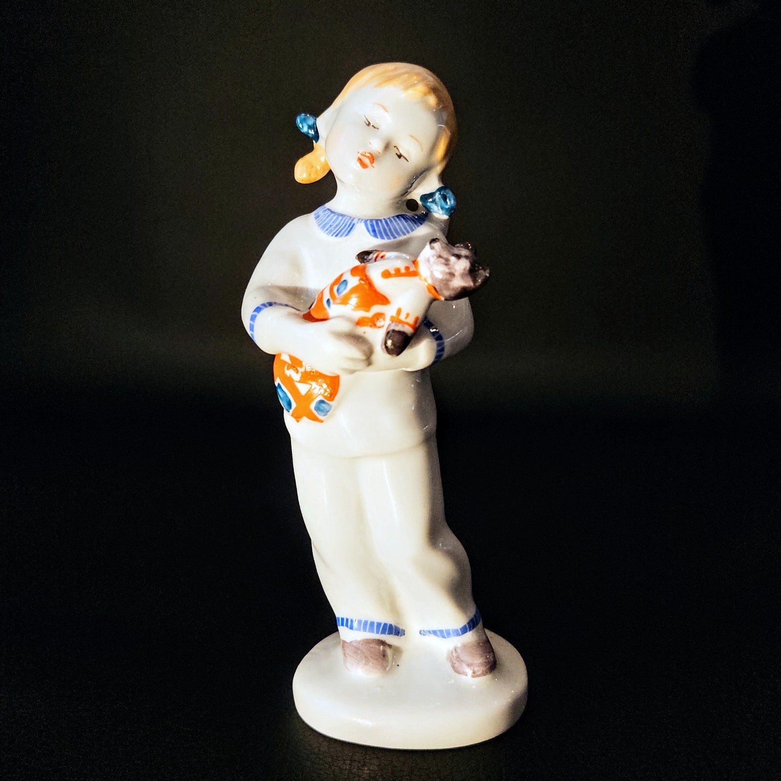 RARE Vintage Soviet Lomonosov LFZ Porcelain Girl Teddy Bear Figurine Stolbova 1C
