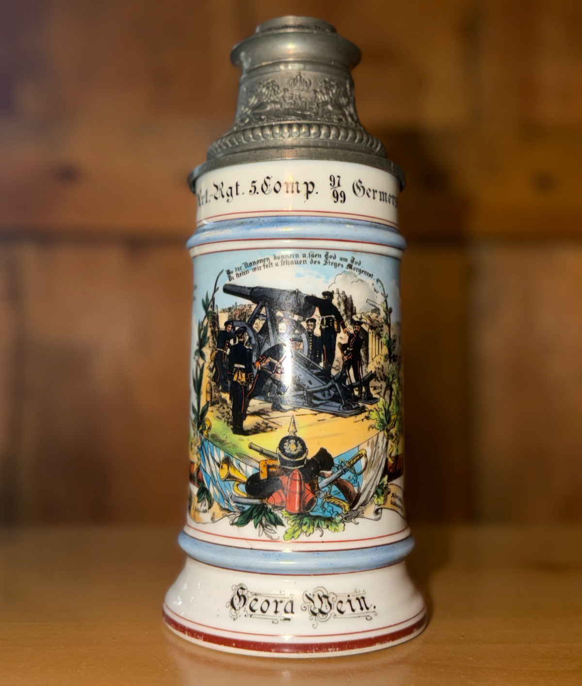 Antique German Regimental Stein 1897-99 Bavarian Artillery Lithophane King Otto Antique German Regimental Stein 1897-99 Bavarian Artillery Lithophane King Otto