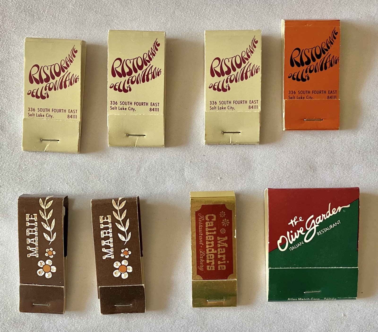8 Vtg. MATCHBOOKS-Unused-Ristorante Della Fontana/Marie Callenders/Olive Garden 8 Vtg. MATCHBOOKS-Unused-Ristorante Della Fontana/Marie Callenders/Olive Garden