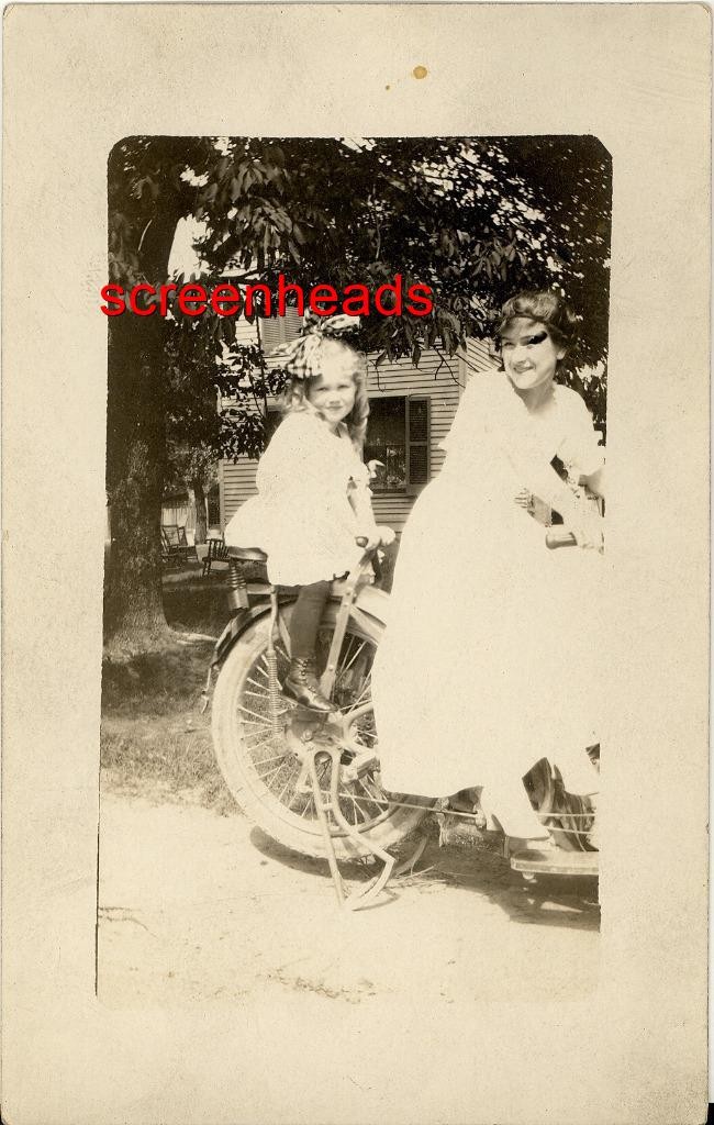 1916 RPPC PHOTO "Young Girl on Motorcycle Seat Rear Fender" VG LOVELAND OHIO