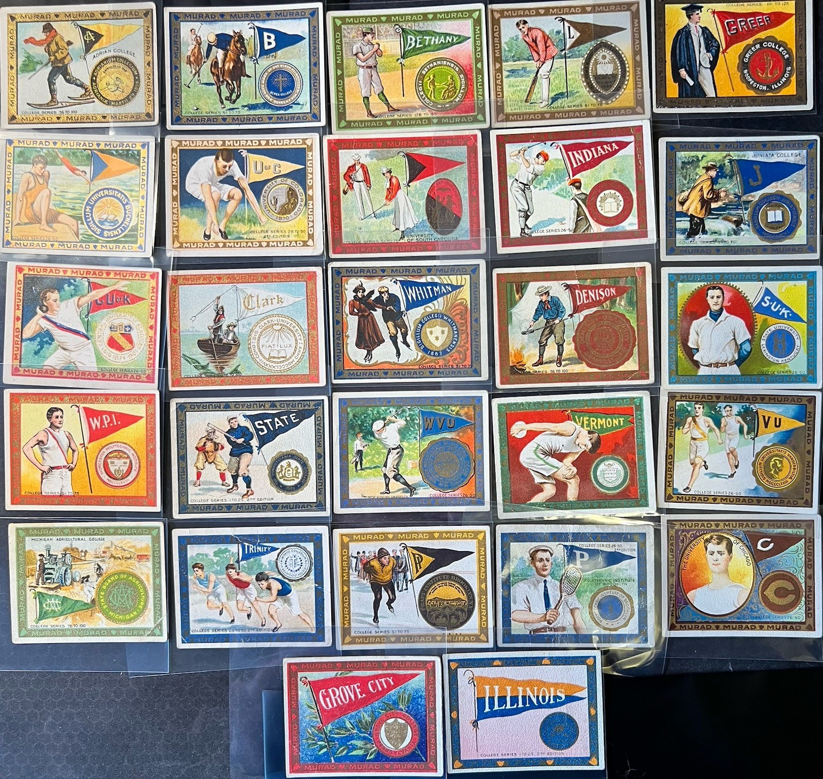 1909-1912 Rare Lot Of 27 T51 Murad Cigarettes College Series Tobacco Cards 1909-1912 Rare Lot Of 27 T51 Murad Cigarettes College Series Tobacco Cards