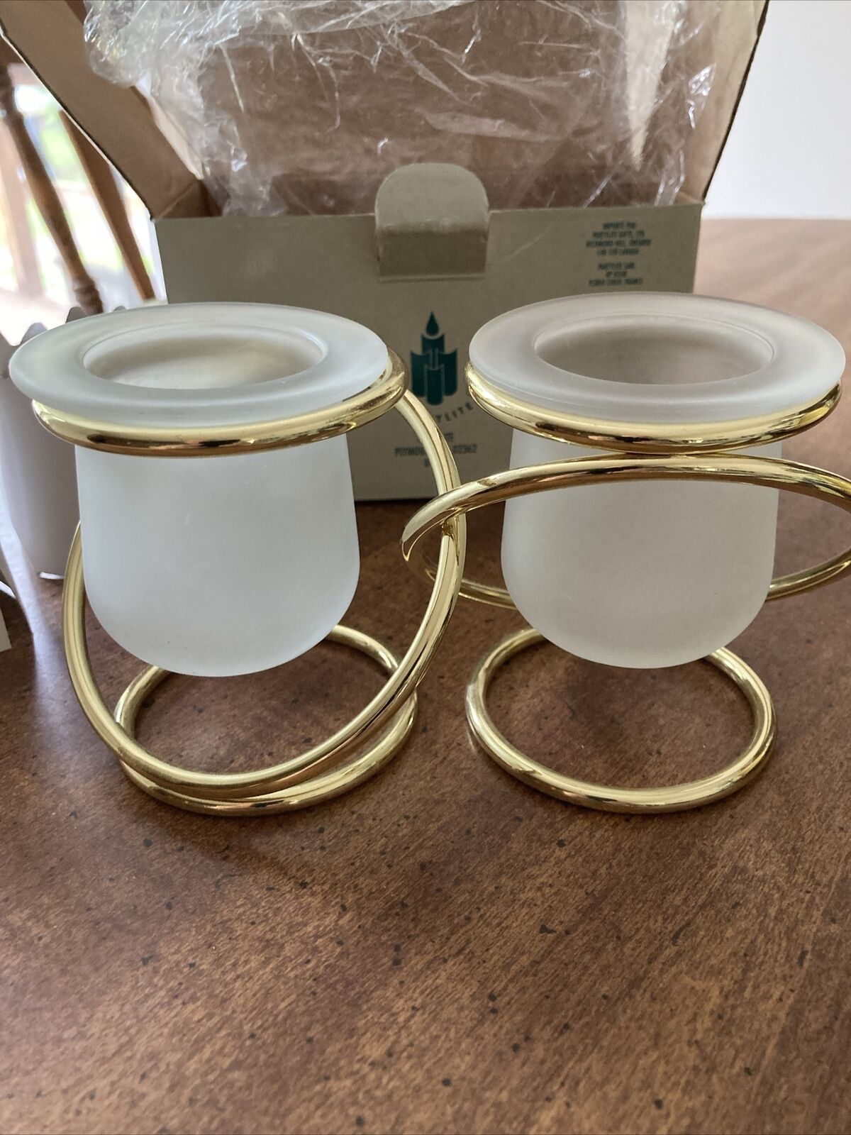 Vintage Retired Party light Gemini Candle Holder Gold Tone 3 1/2” NEW