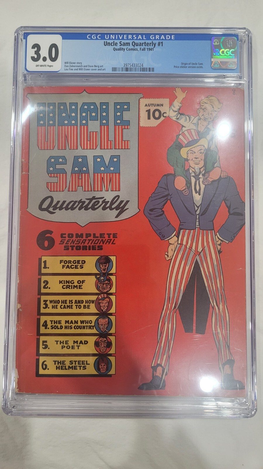 Uncle Sam Quarterly #1 Original 1941, Golden Age Rare, CGC Graded 3.0 Uncle Sam Quarterly #1 Original 1941, Golden Age Rare, CGC Graded 3.0