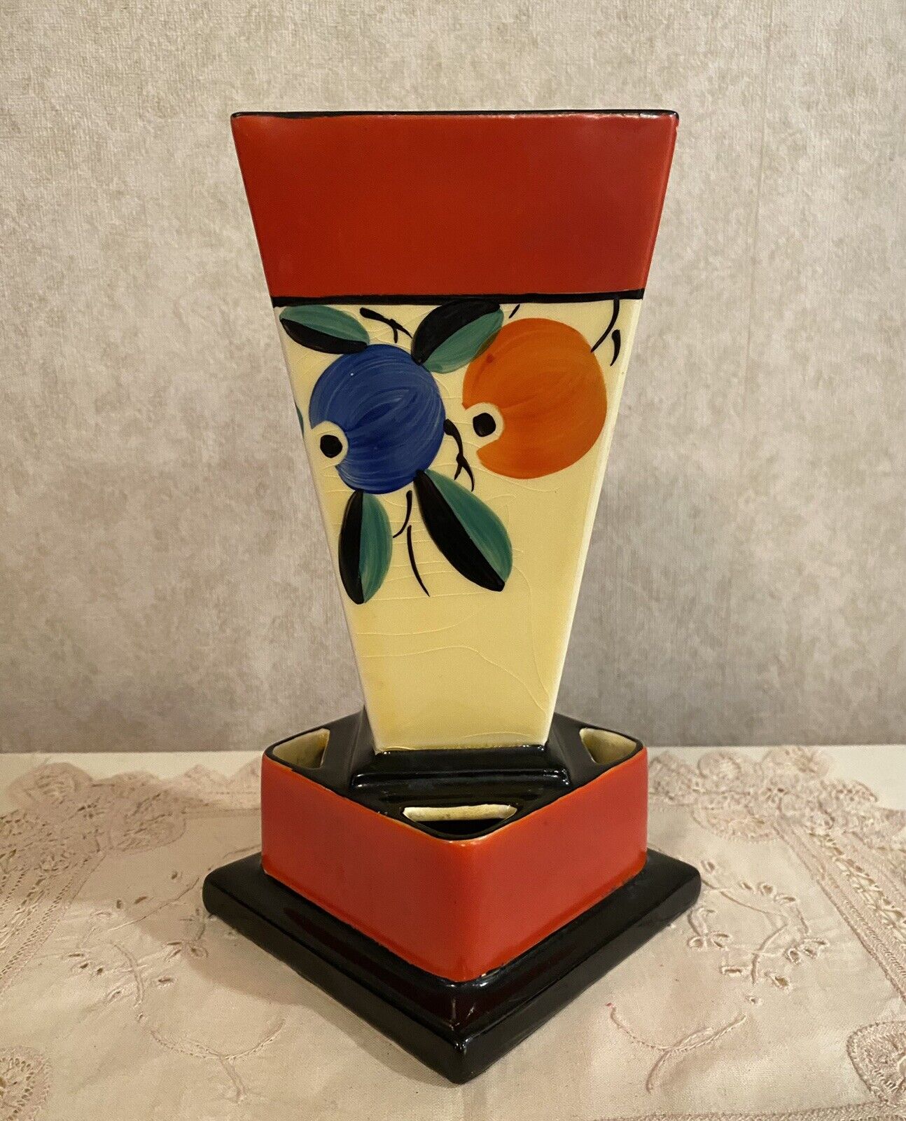 Art Deco Vintage Hand Painted Vase Czechoslavakia Signed