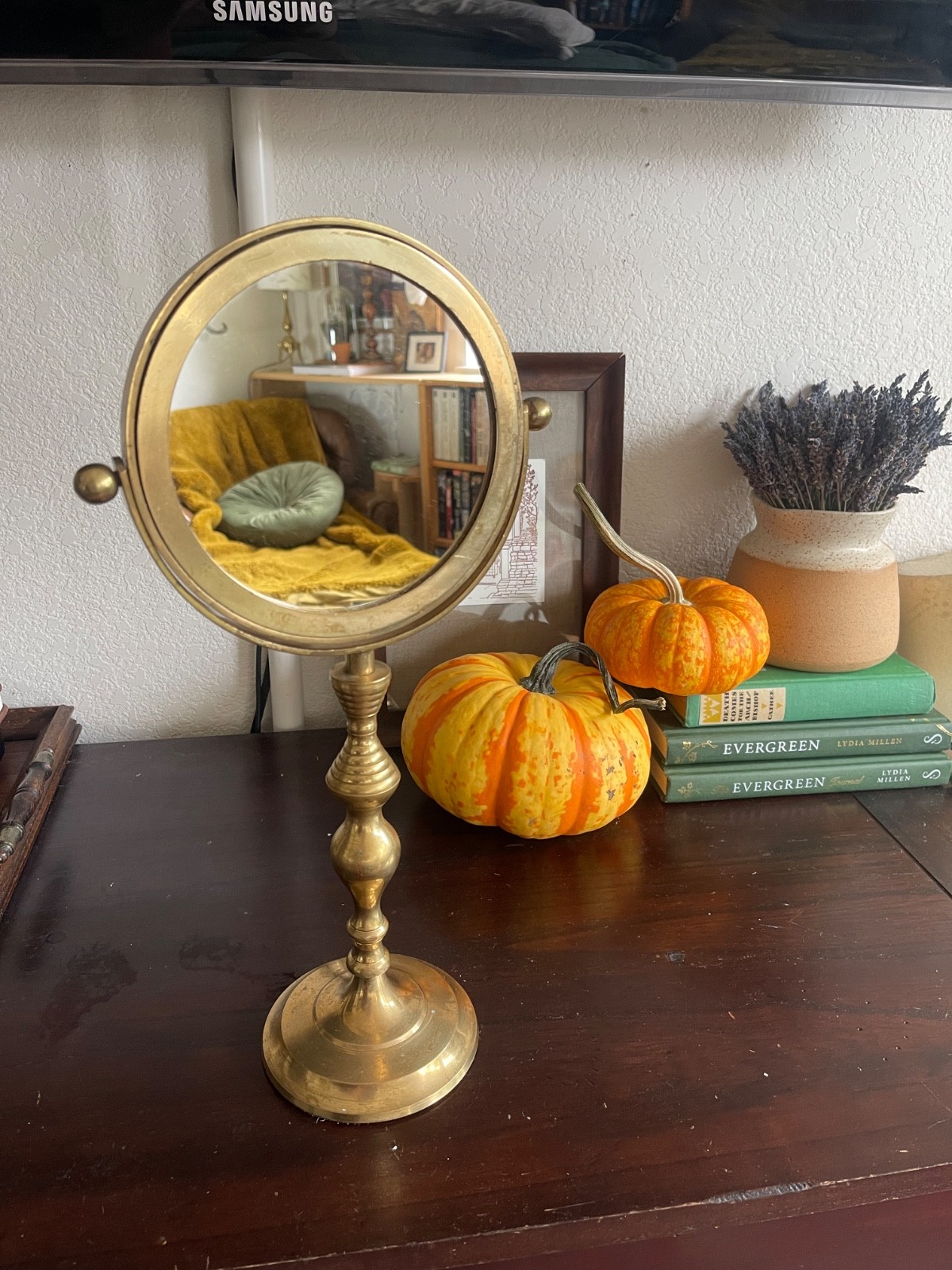 Vintage Solid Brass Vanity Mirror- 2 sided Vintage Solid Brass Vanity Mirror- 2 sided