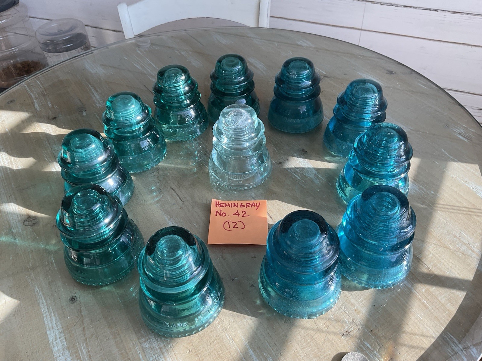 TWELVE (12) Hemingray Aqua Blue/Green No 42 - U.S.A. Vintage Glass Insulators TWELVE (12) Hemingray Aqua Blue/Green No 42 - U.S.A. Vintage Glass Insulators
