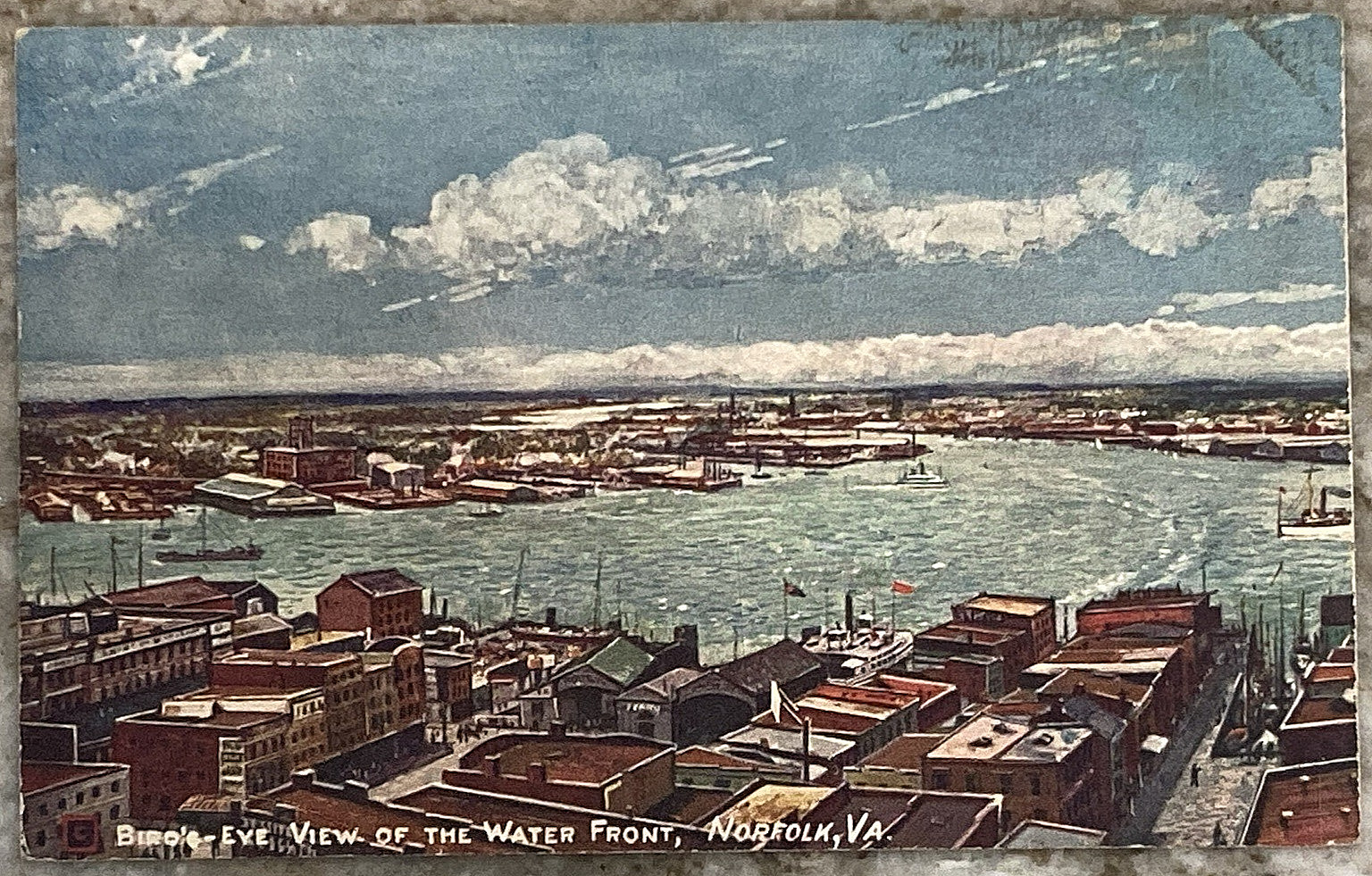 Birdseye View of Water Front Norfolk Virginia Tucks Panoramic UDB Postcard C485