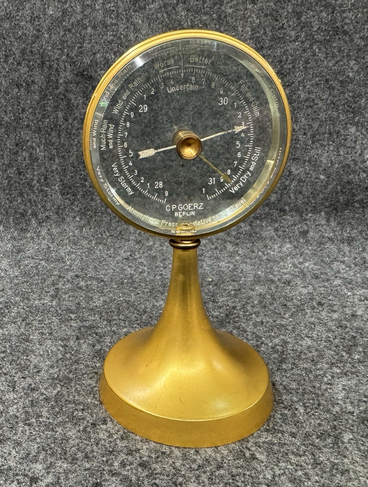Antique C.P. Goerz Berlin Barometer Weather Station Brass Desk Stand Vintage