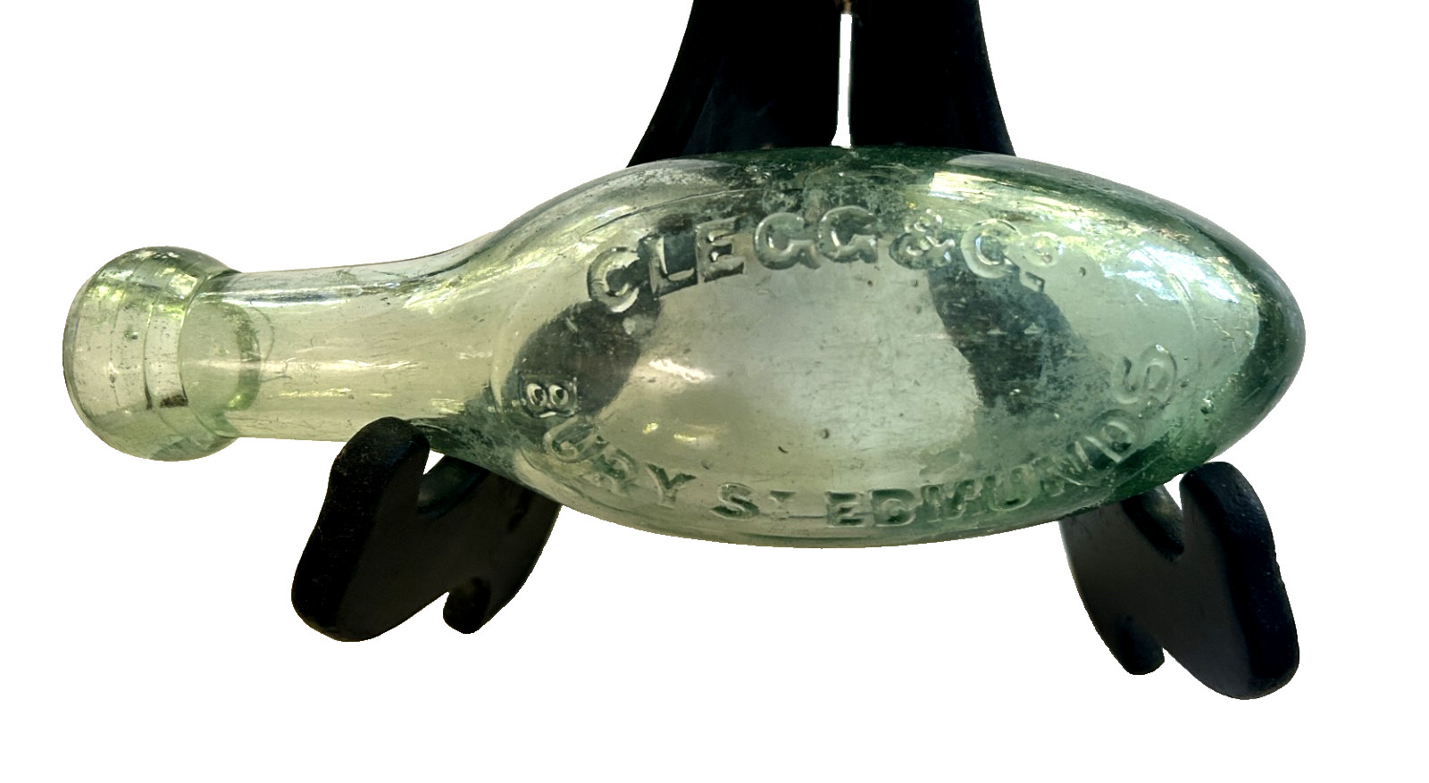 TORPEDO BOTTLE - CLEGG & CO - EDMUNDS U.K. - VINTAGE 19TH c - AQUA-GREEN LOT #8 TORPEDO BOTTLE - CLEGG & CO - EDMUNDS U.K. - VINTAGE 19TH c - AQUA-GREEN LOT #8