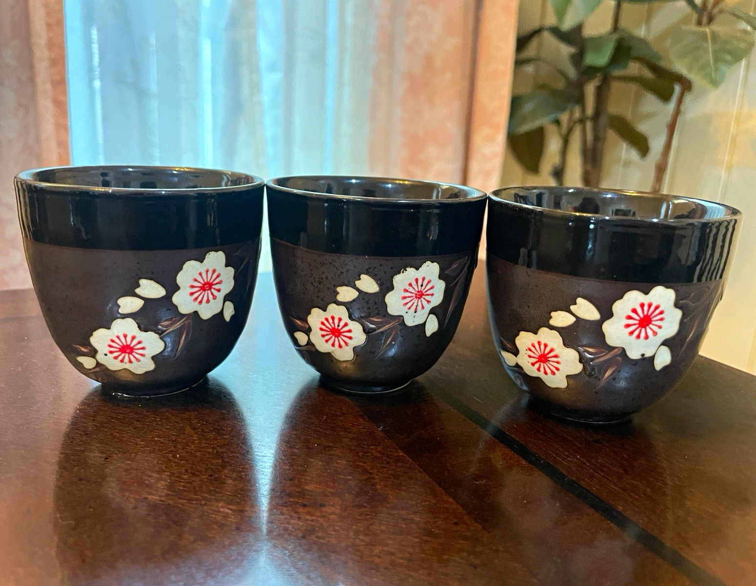 NEW Arita Porcelain Sakura Cherry Blossom Tea Cups Japan Set of 3