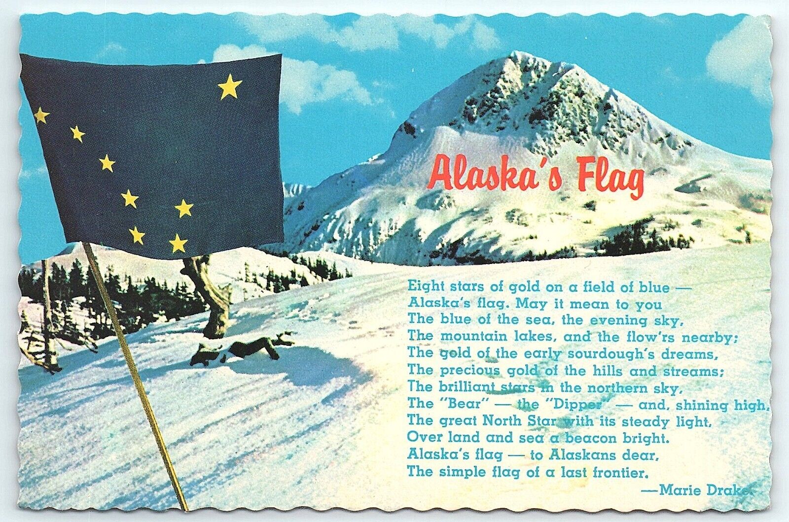 Alaska's Flag Poem by Marie Drake Alaska AK UNP Chrome Continental Postcard