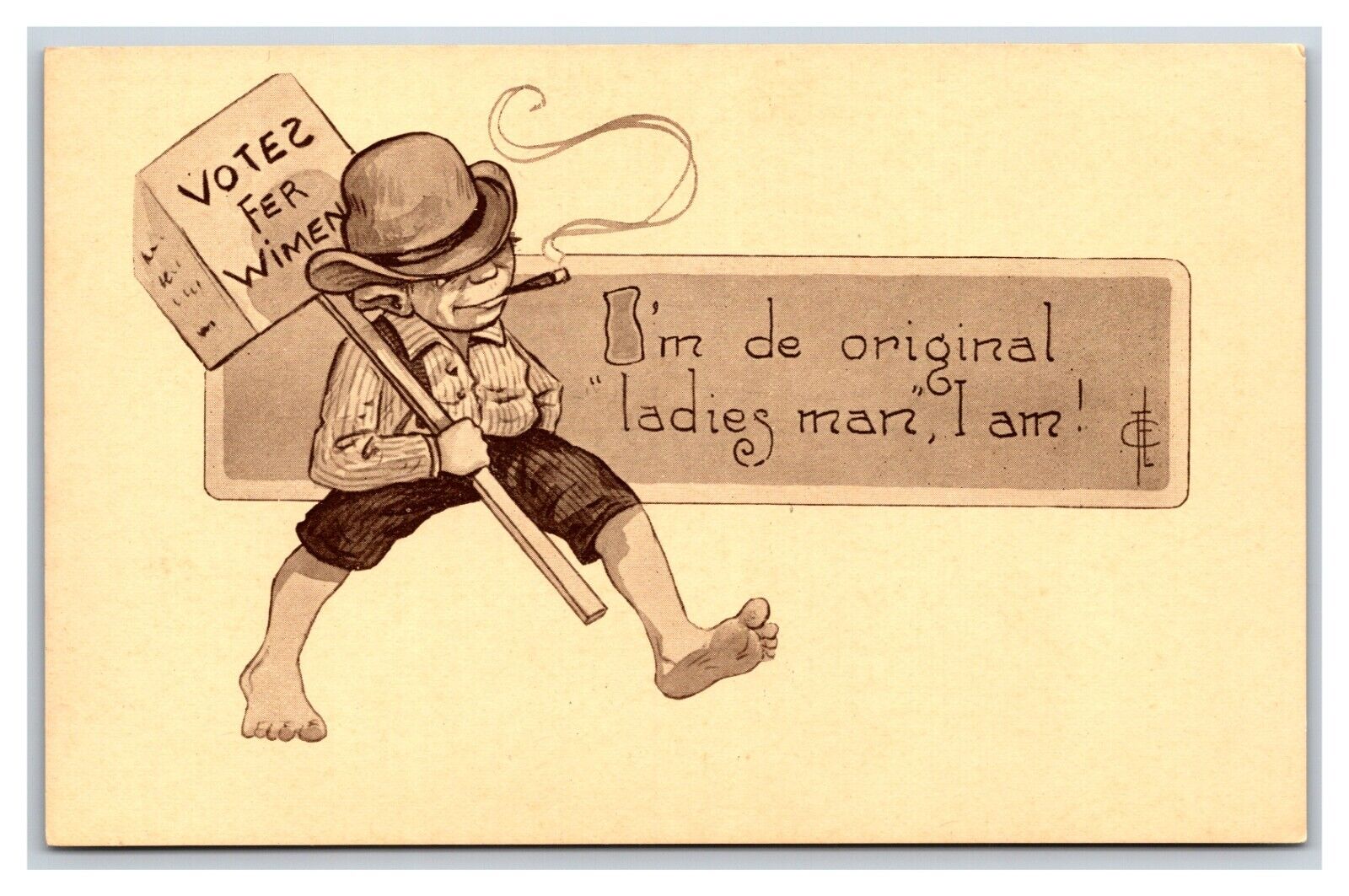Artist Signed Fred Cavally Comic Bowery Kids Suffrage Sign Sepia DB Postcard V5